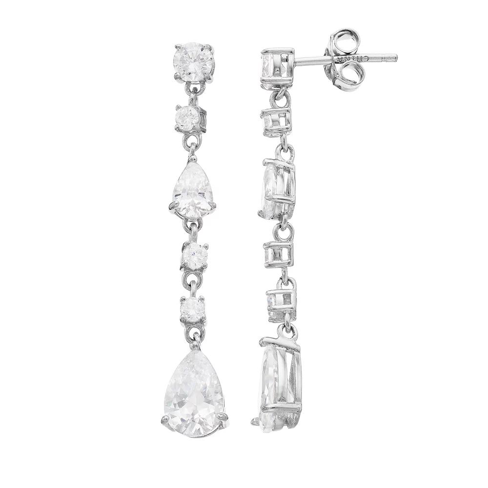 Sophie Miller Sterling Silver Cubic Zirconia Drop Earrings, Women's, Silvertone Product Image