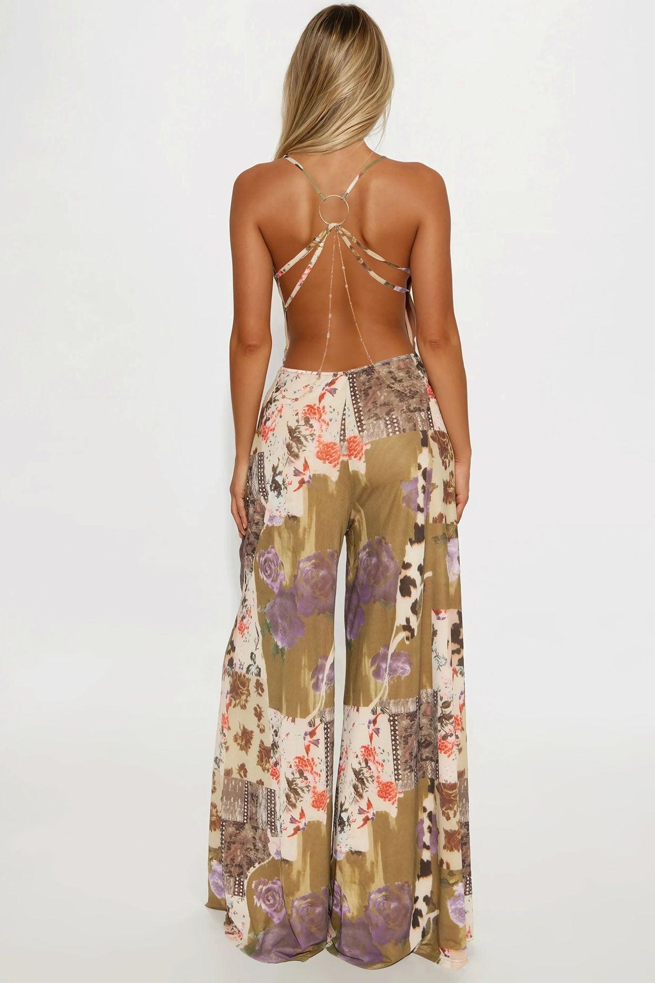 In The Moment Satin Halter Jumpsuit - Lavender/combo Female Product Image