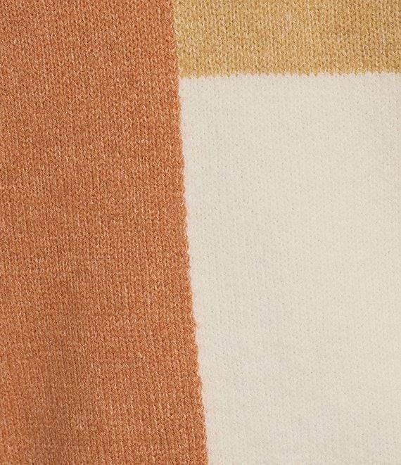 Takara Color Block Split V-Neck Collared Long Sleeve Pullover Sweater Product Image