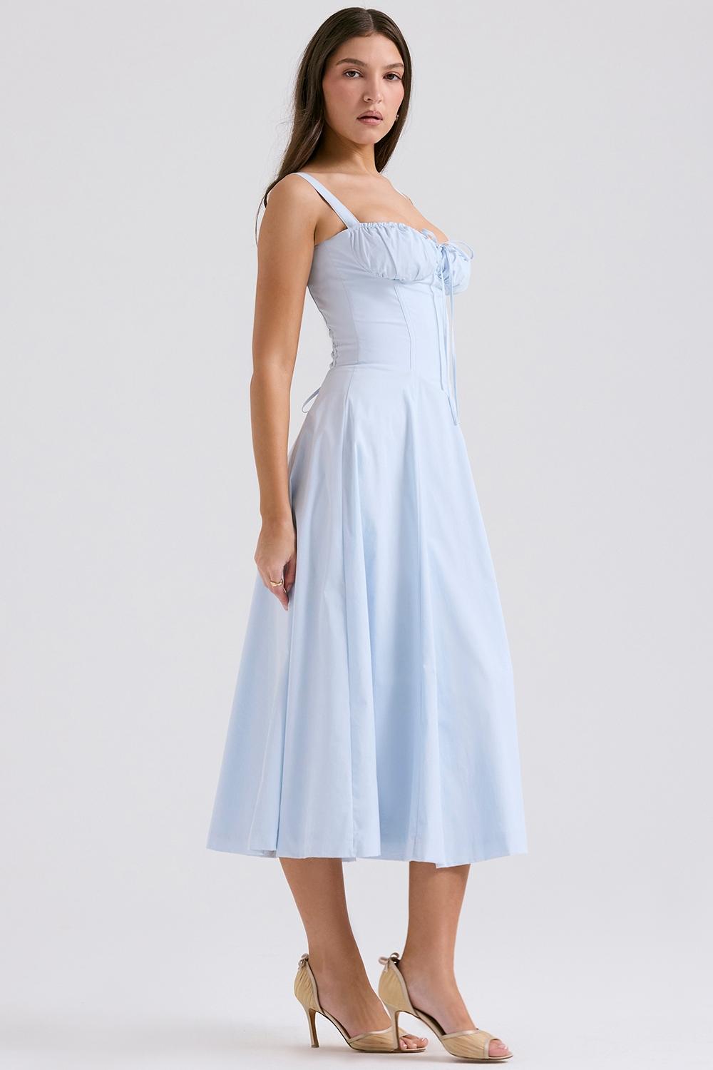 Carmen  soft blue cotton bustier sundress Product Image
