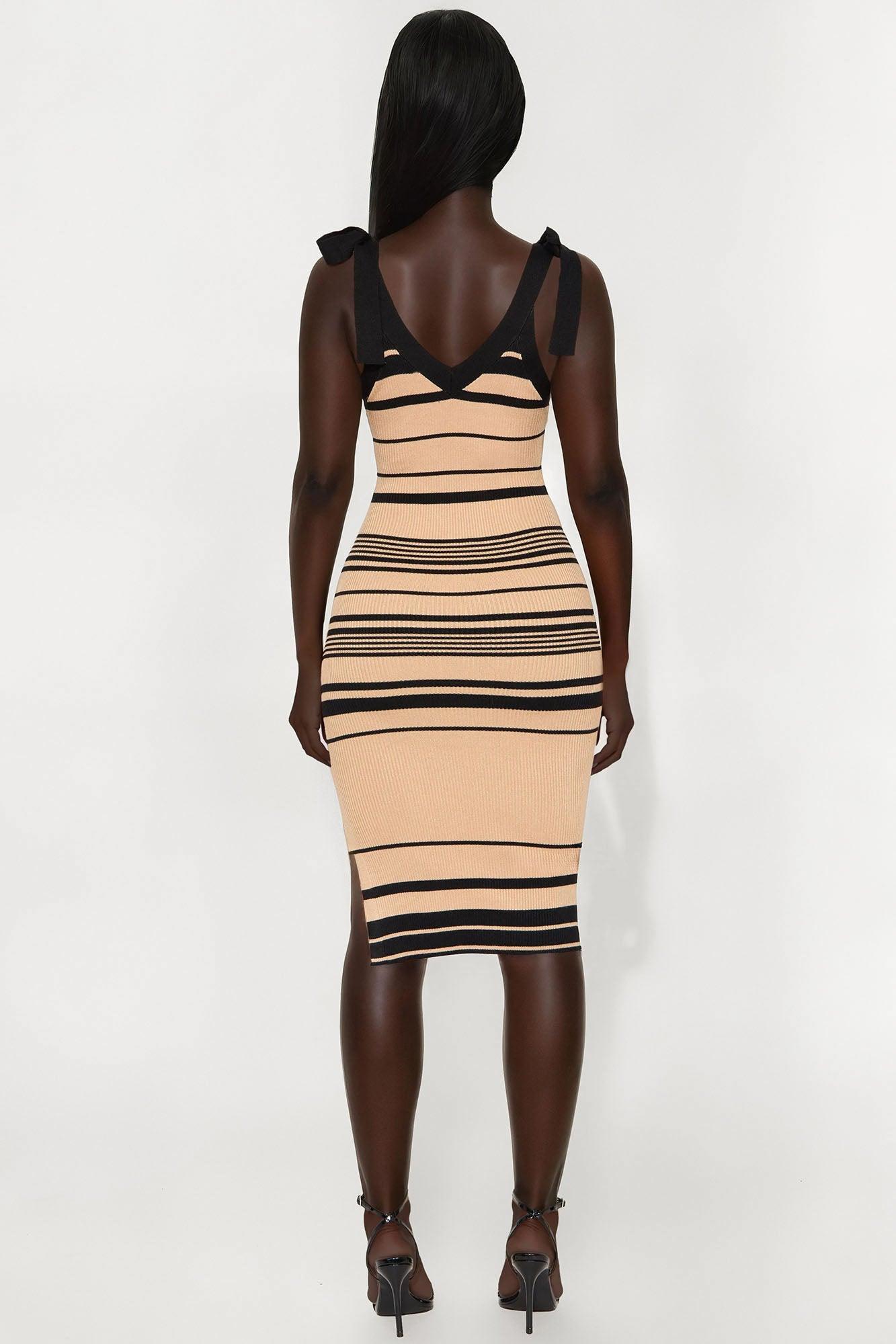 Courtney Striped Sweater Midi Dress - Taupe Female Product Image