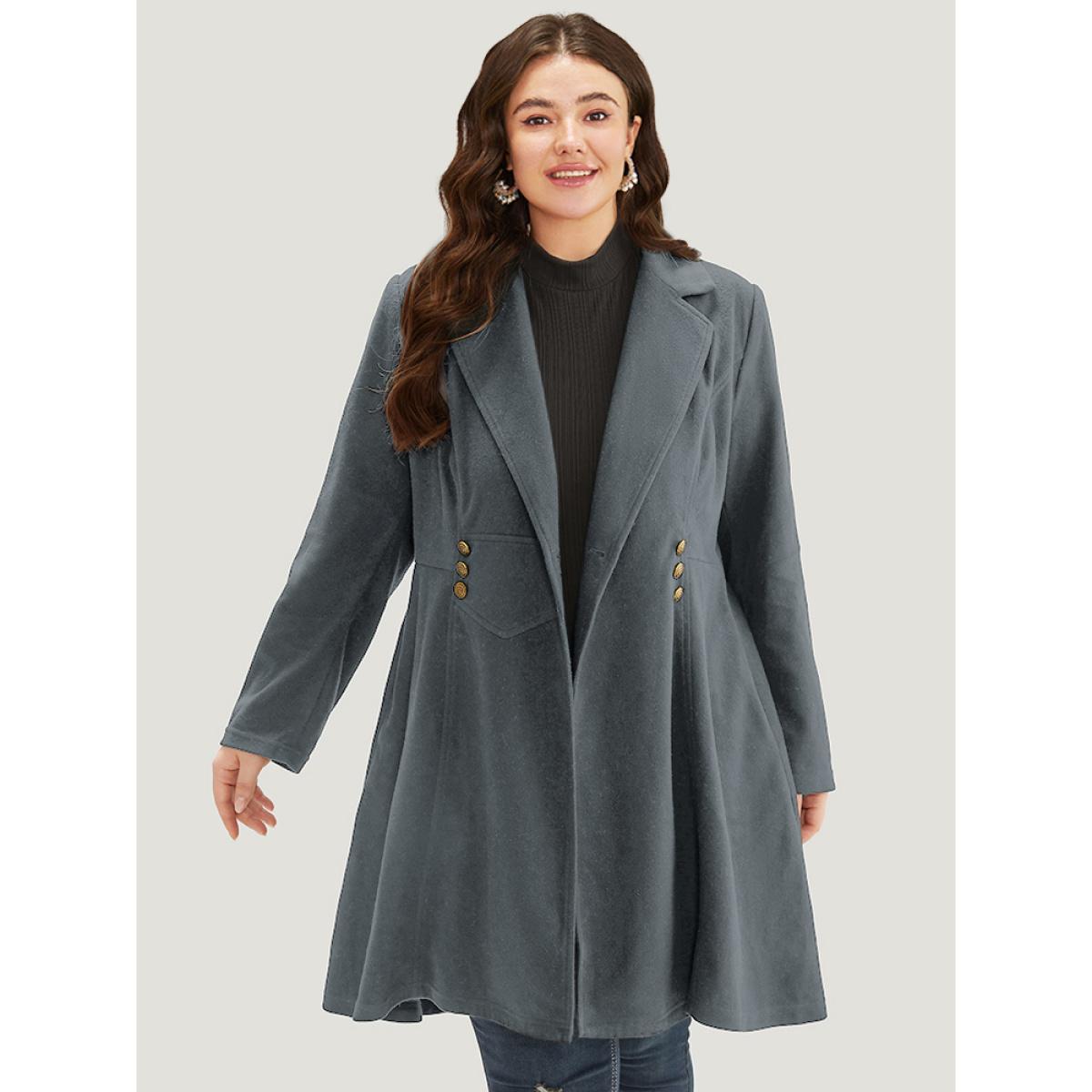 Plus Size Solid Lapel Collar Double Breasted Coat Women Gray Office Plain Ladies Work Winter Coats BloomChic 22-24/3X Product Image