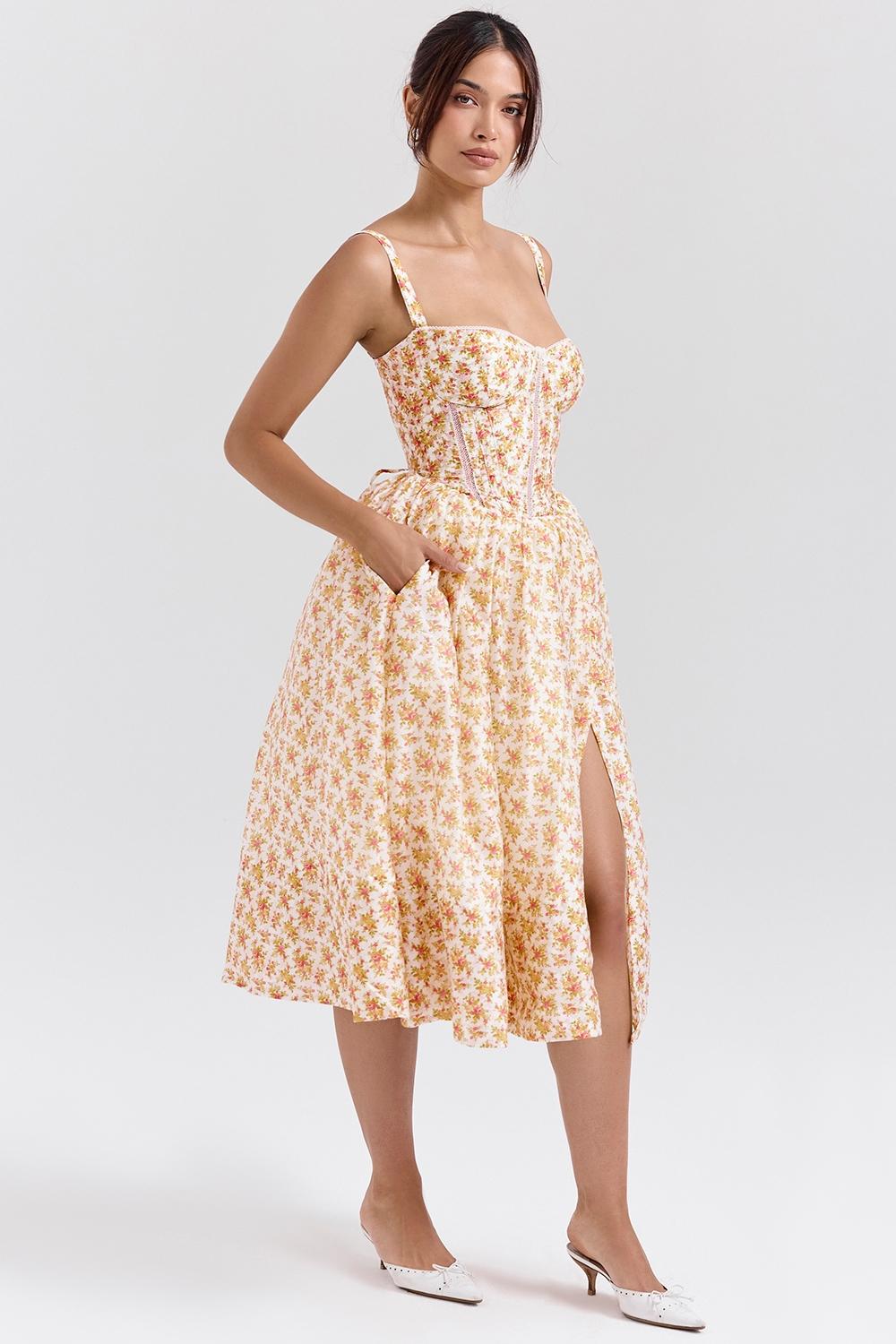 Kelly  royal rose print corset midi sundress Product Image