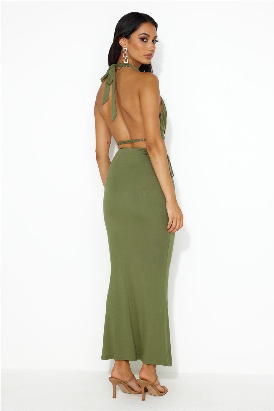 She Owns It Maxi Skirt Khaki Product Image