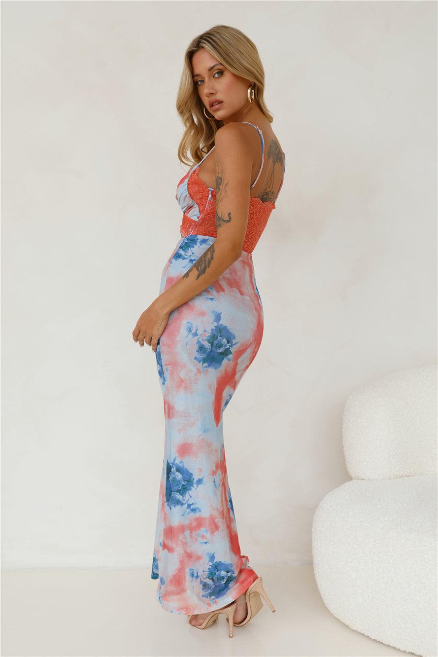 Wanted By All Mesh Maxi Dress Blue Product Image