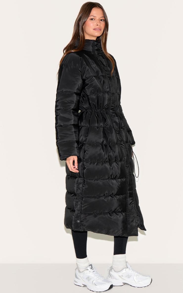 Black Maxi Cinched Waist Puffer Coat Product Image