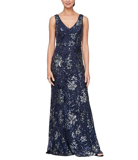 Alex Evenings Long V-Neck Sequin Sheath Dress Product Image