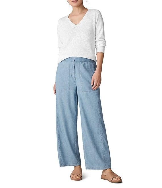 Eileen Fisher Organic Cotton Mid Rise Twill Wide Leg Pants Product Image