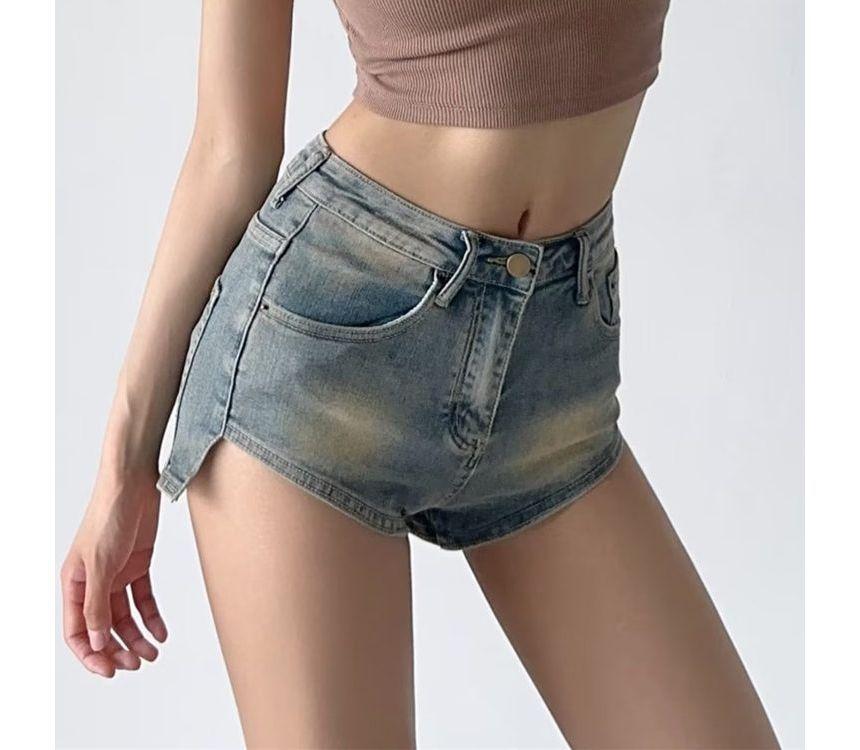 Mid Rise Asymmetrical Denim Hot Pants Product Image