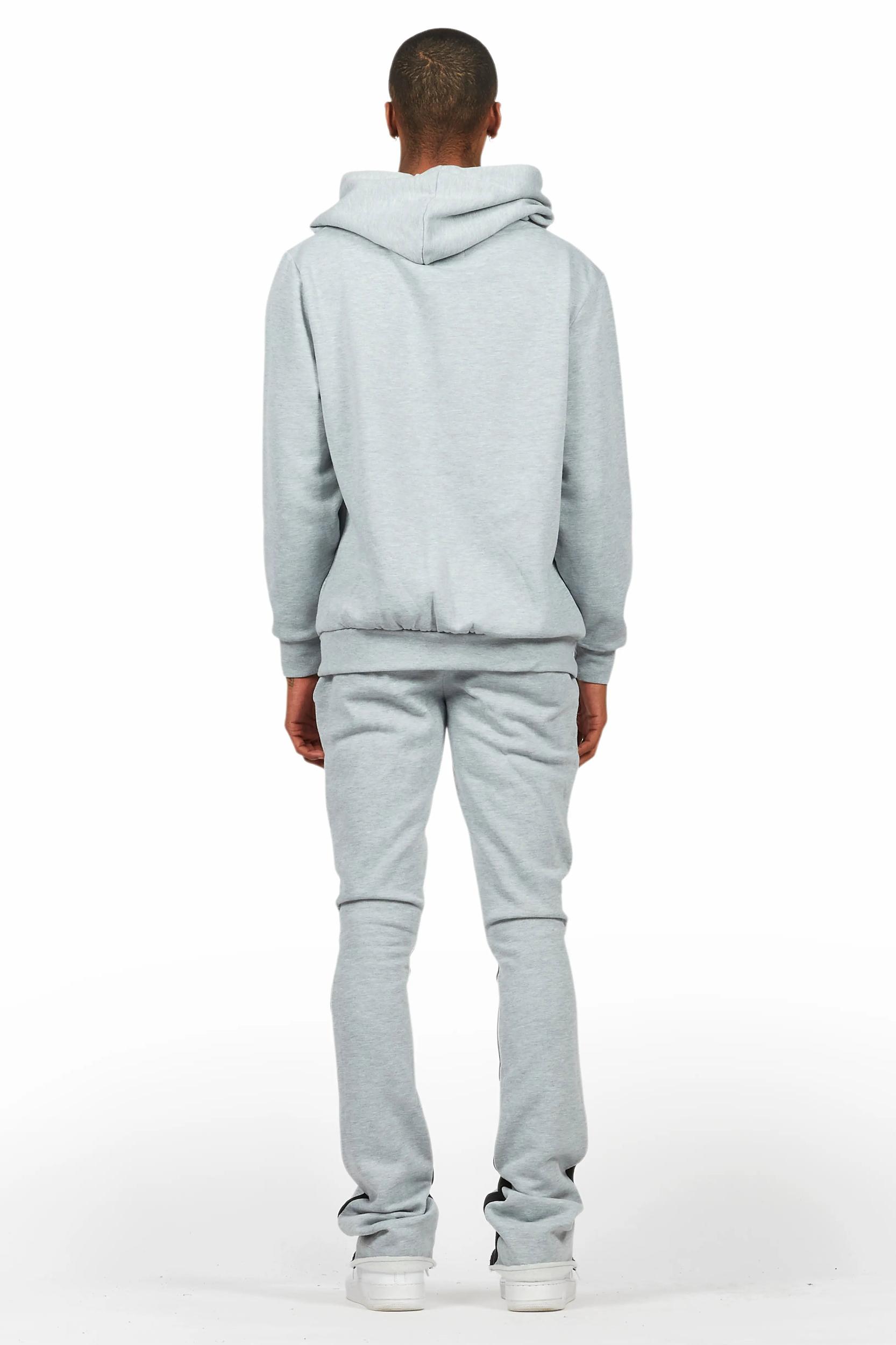 Sana Heather Grey Hoodie/Stacked Flare Track Pant Set Male Product Image