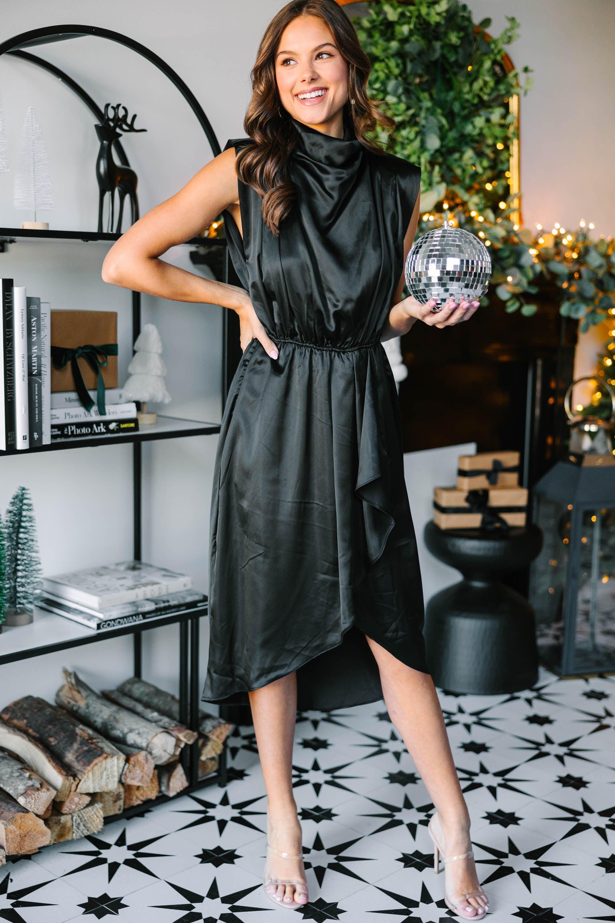 All Eyes On You Black Satin Midi Dress Female Product Image