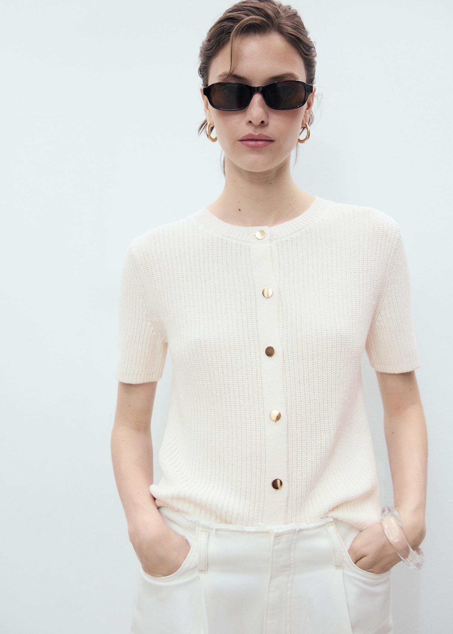 Short-sleeved knitted cardigan - Women | MANGO USA Product Image