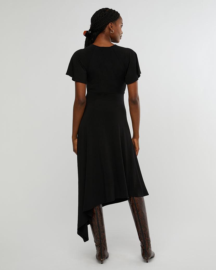 WeWoreWhat | Cut Out Rosette Asymmetrical Dress | Black FINAL SALE Product Image