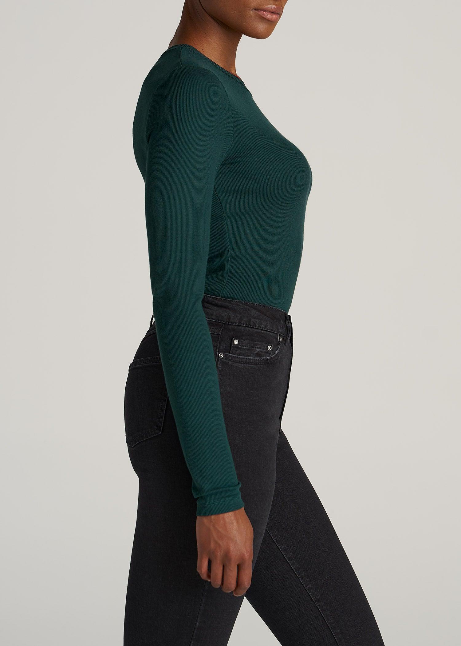 FITTED Ribbed Long Sleeve Tee for Tall Women in Emerald Product Image