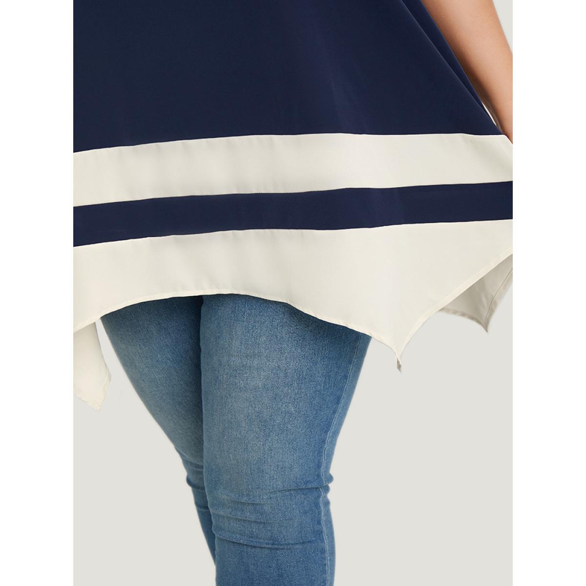 Plus Size Midnight Anti-Wrinkle Two Tone Hanky Hem Blouse Women Office Short sleeve V-neck Work Blouses BloomChic 10/M Product Image