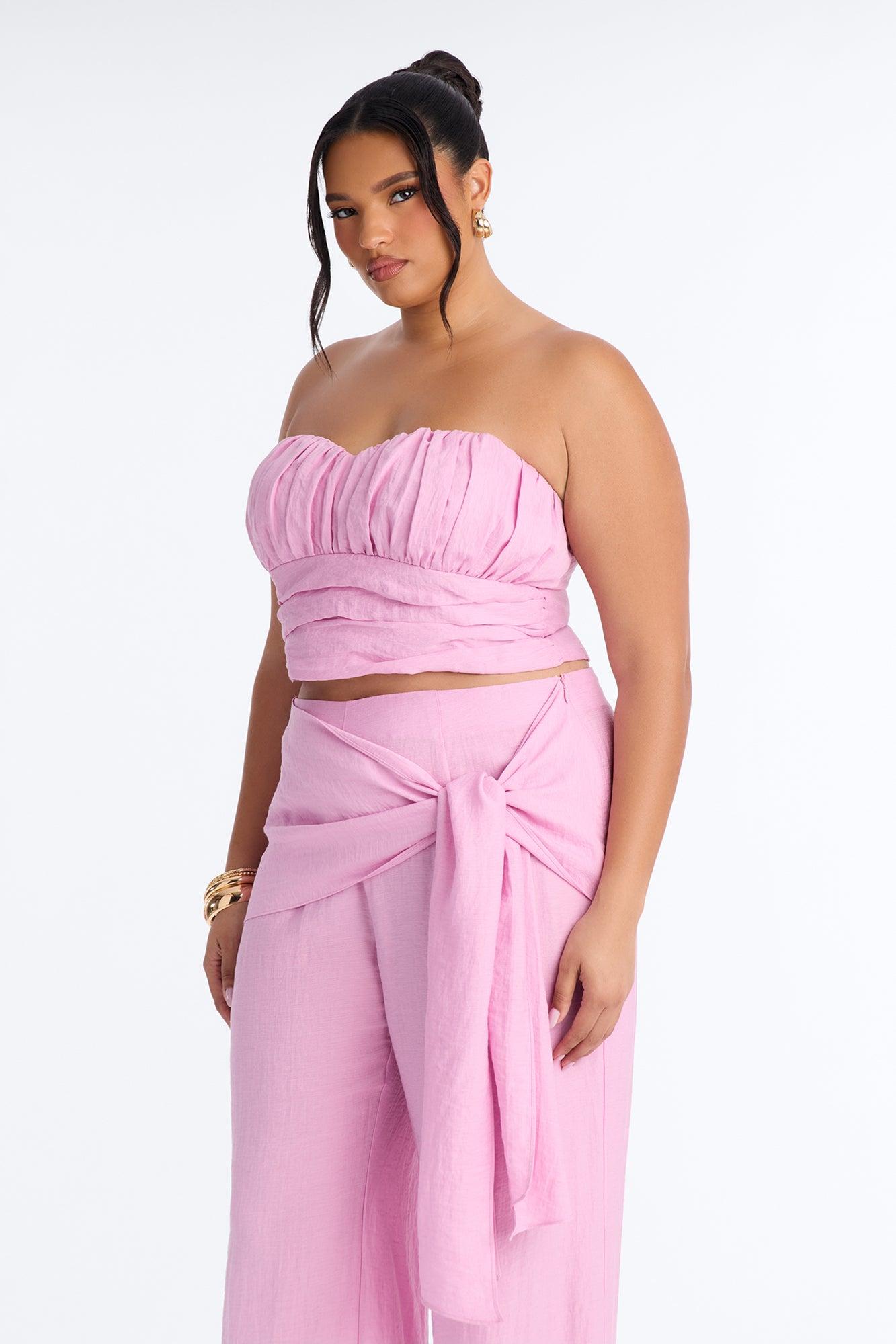 Zariah Strapless Linen Wrap Pant Set - Lilac Female Product Image