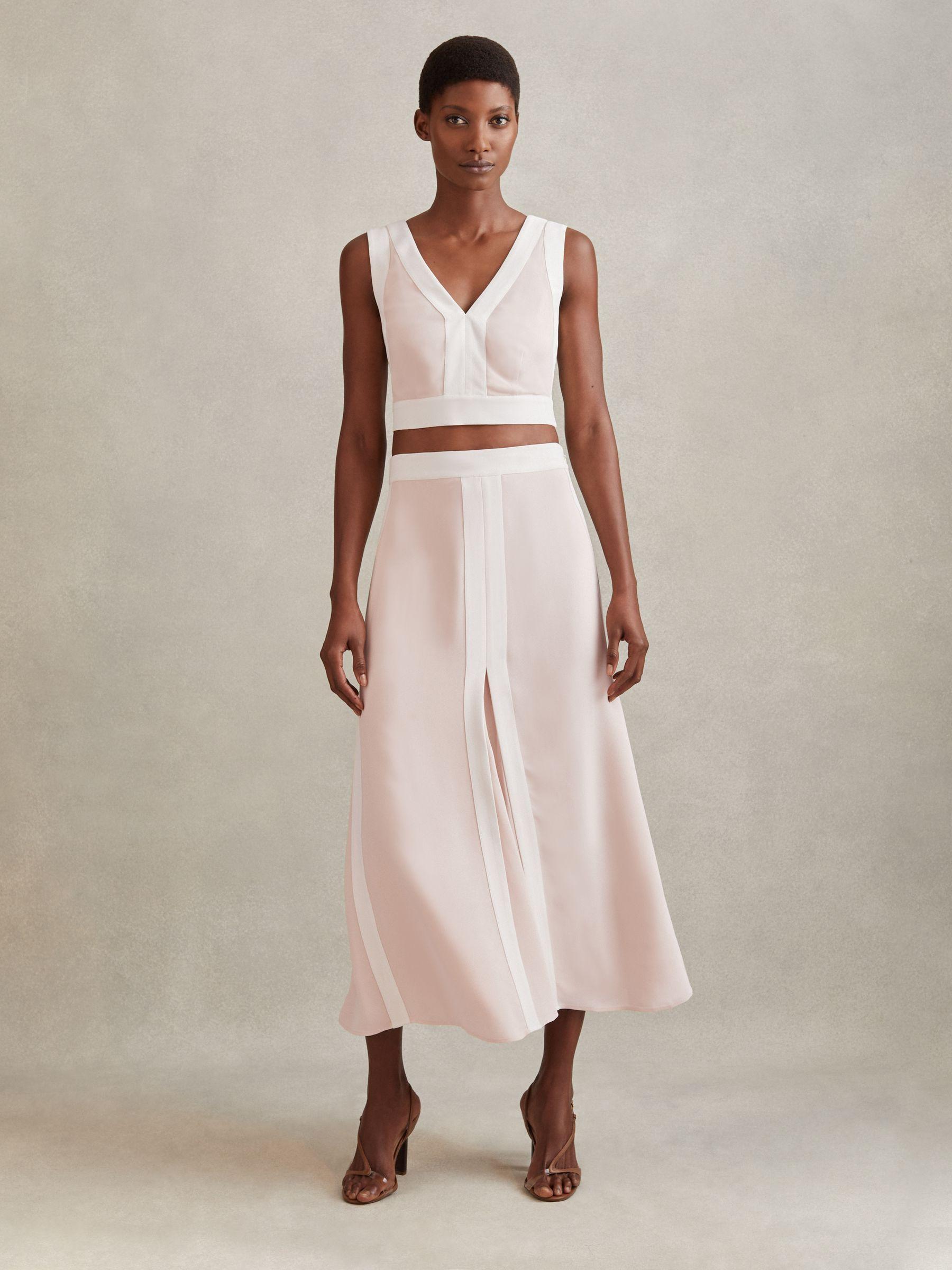 Contrast Trim Co-Ord Crop Top in Nude/Ivory Product Image