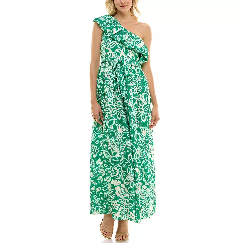 Women's Maison Tara One Shoulder Printed Maxi Dress, Size: 14, Kelly Ivory Product Image