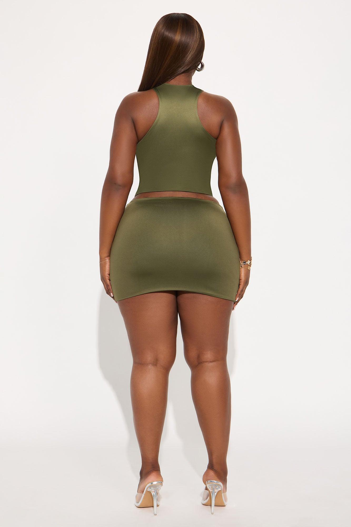 Contour Double Lined High Neck Tank Top - Military Green Female Product Image