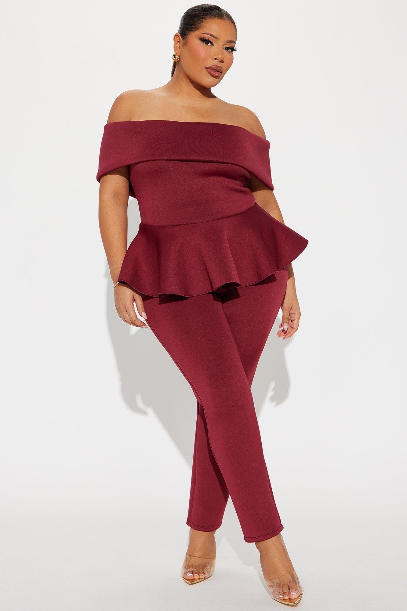 My Pretty Peplum Pant Set - Burgundy Product Image