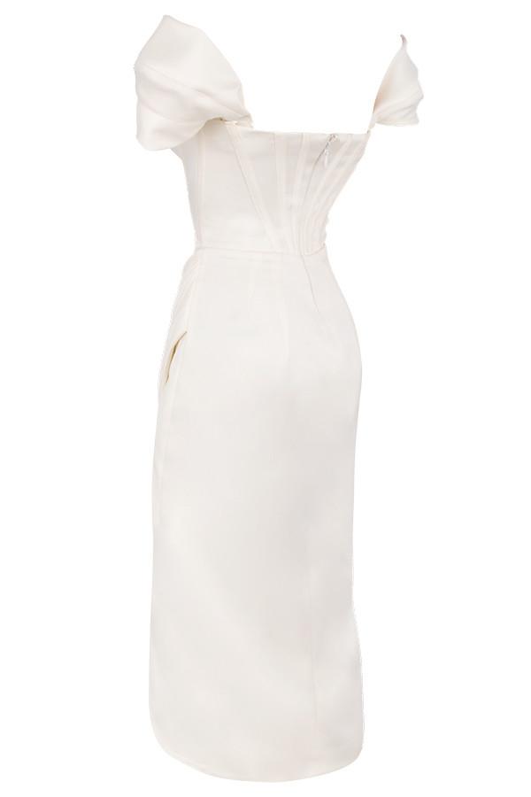 Loretta  ivory satin off shoulder dress Product Image