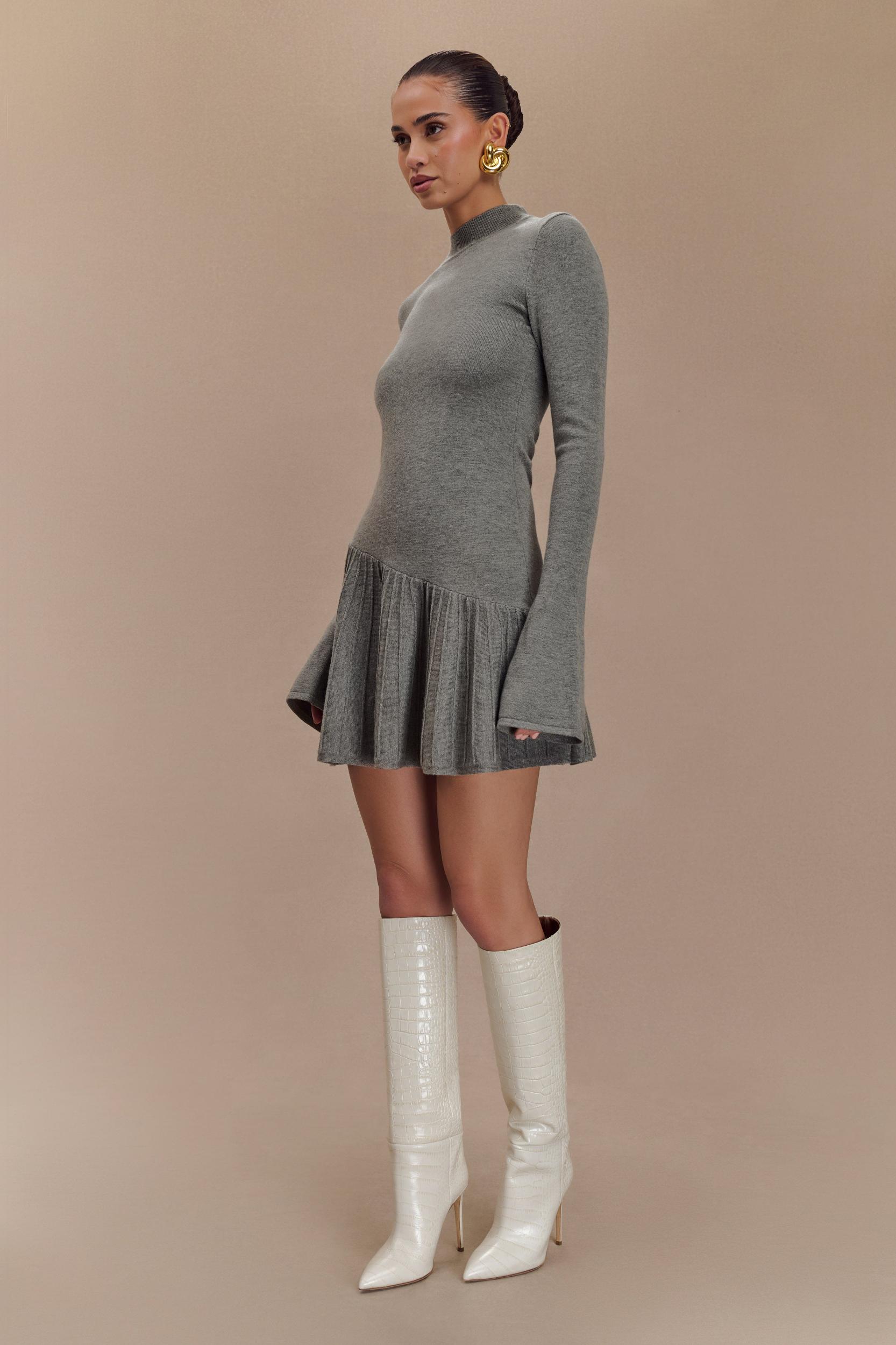 Blair Knit Mini Dress With Pleats - Charcoal Product Image