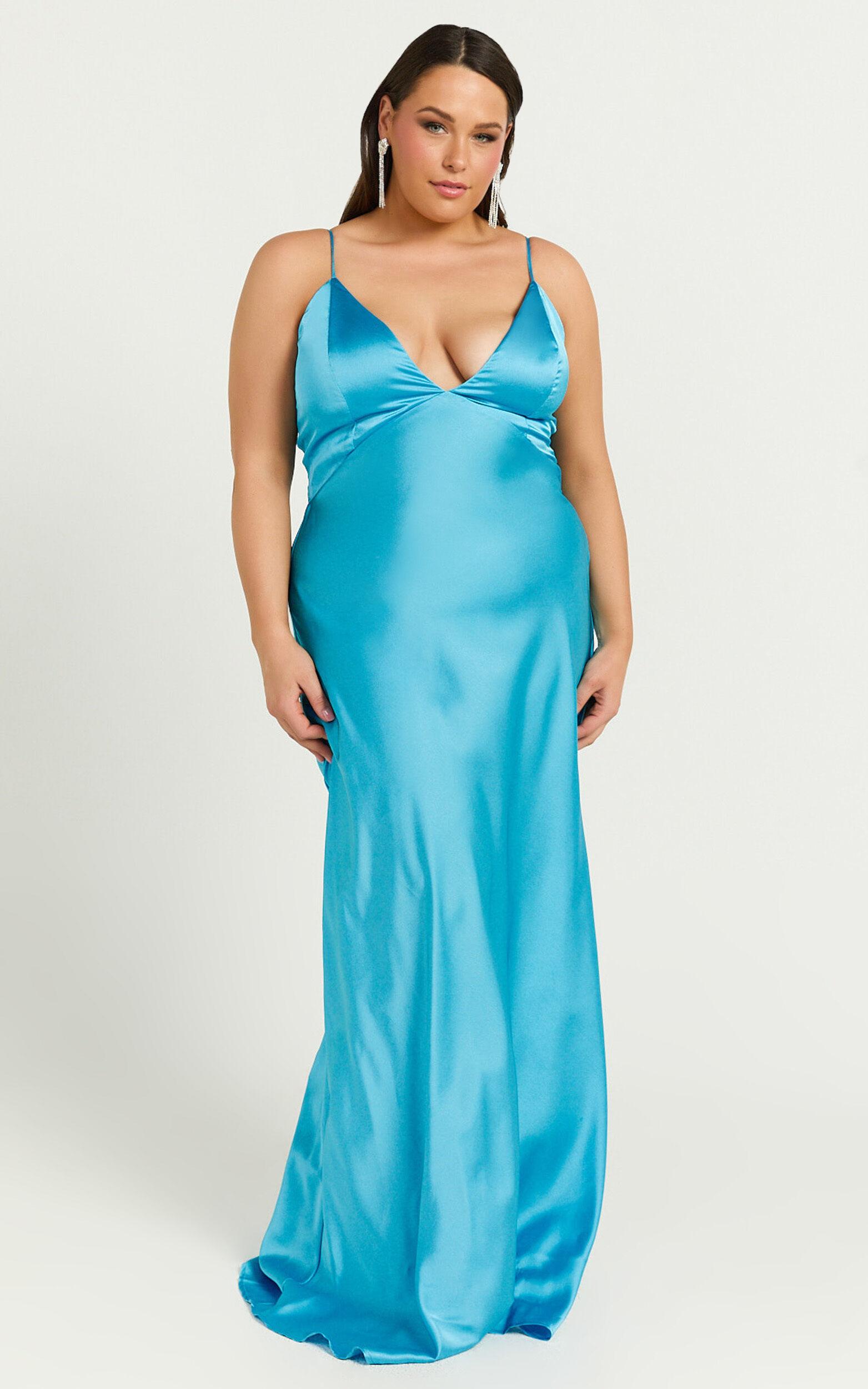 Quincy Maxi Dress - Satin Slip Dress in Blue Product Image