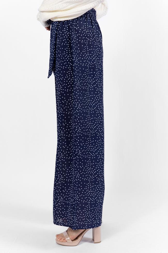 Over The Blues Navy Polka Dot Belted Wide Leg Pants FINAL SALE Product Image