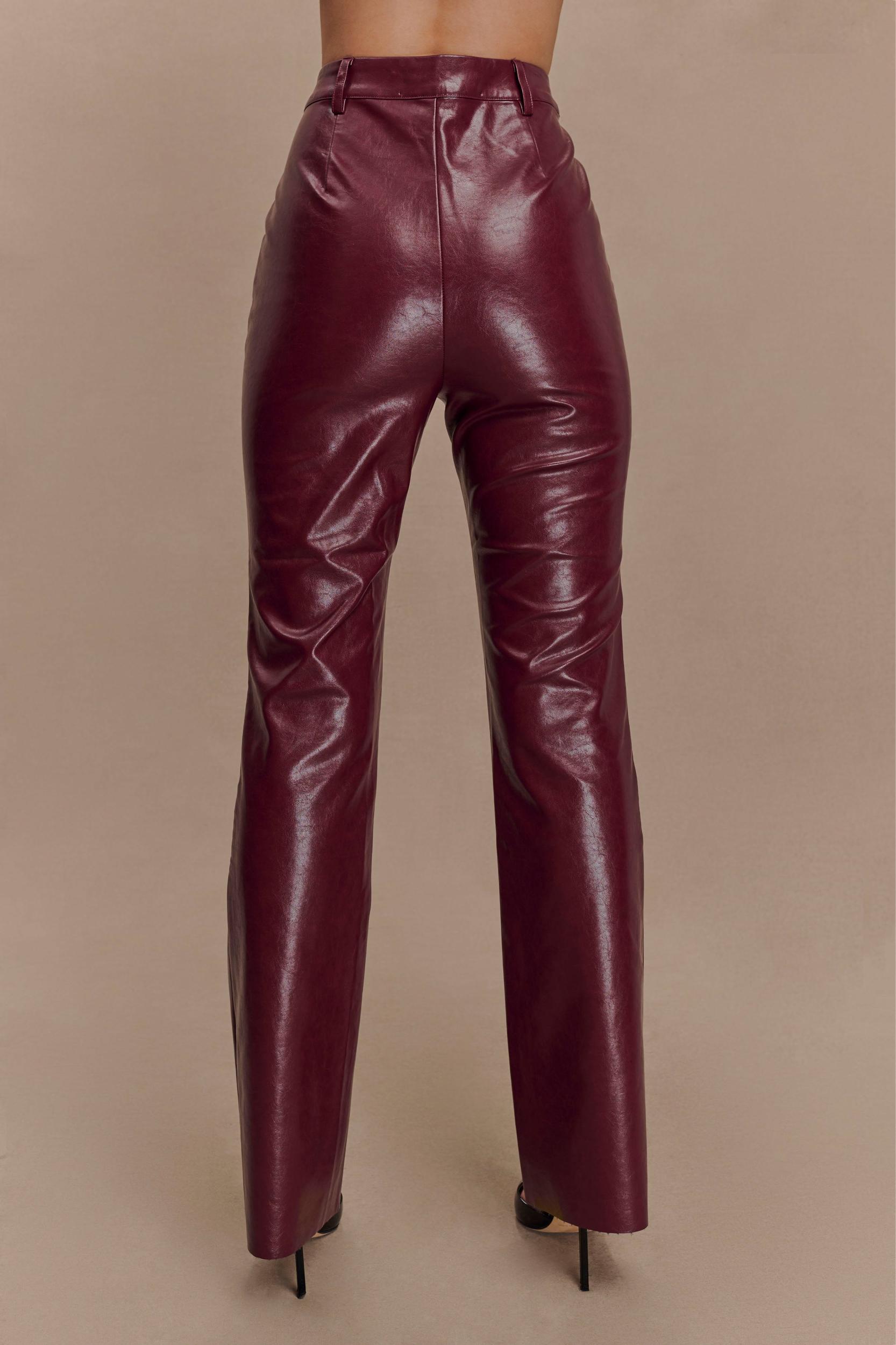 Tyra Straight Leg Faux Leather Pants - Cherry Red Product Image