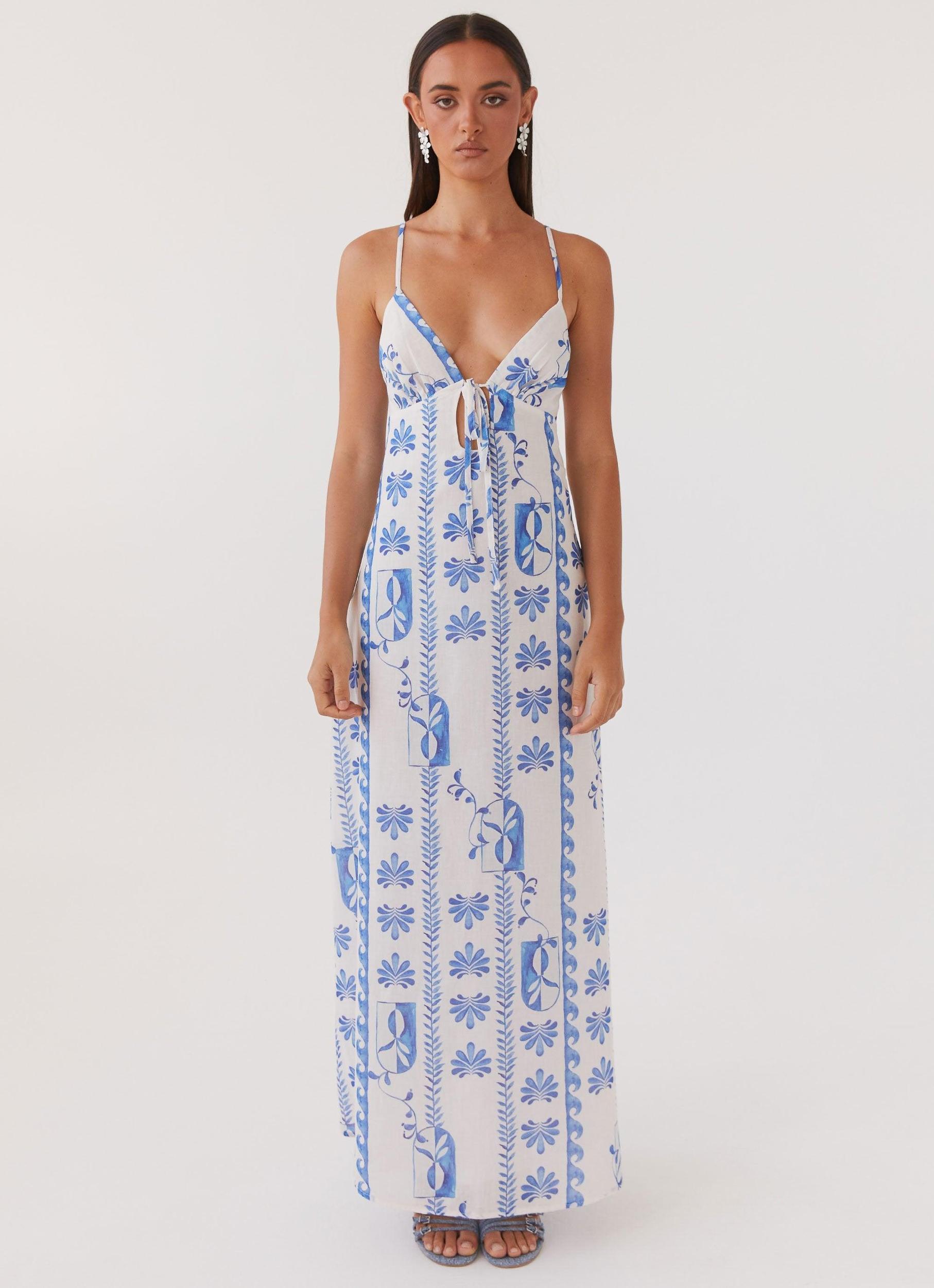 Flora Linen Maxi Dress - Floral Wave Product Image