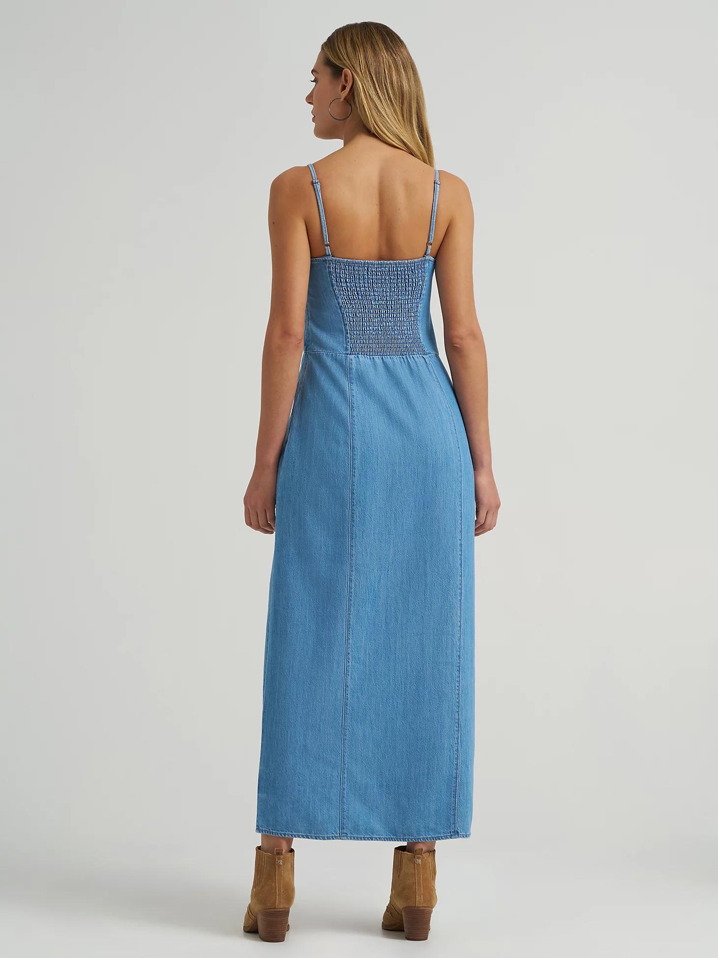 Women's Wrangler Denim Slit Front Maxi Dress in Mid Denim Product Image