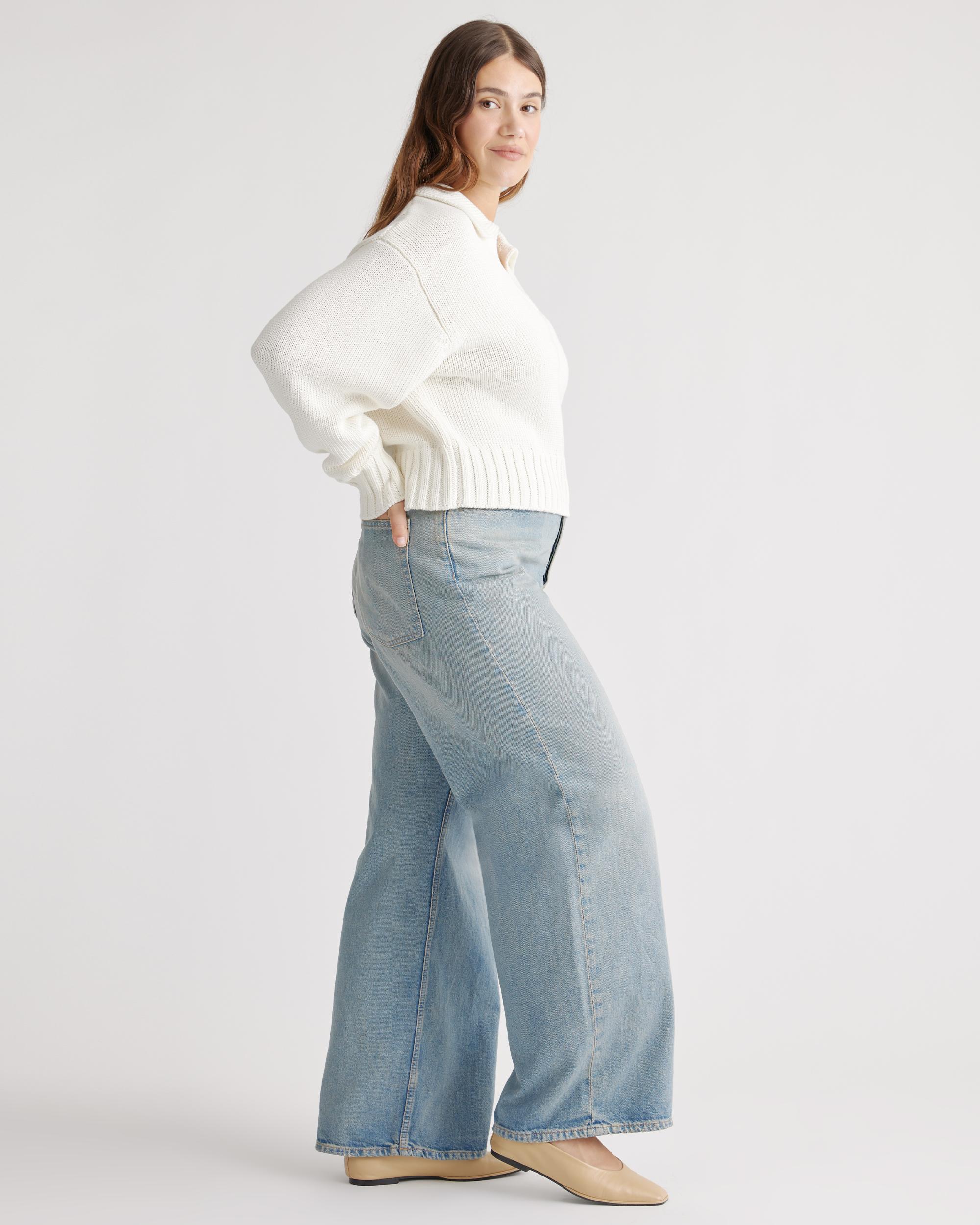 Quince | Women's 100% Organic Cropped Cotton Polo Sweater Size XS, Organic Cotton Product Image