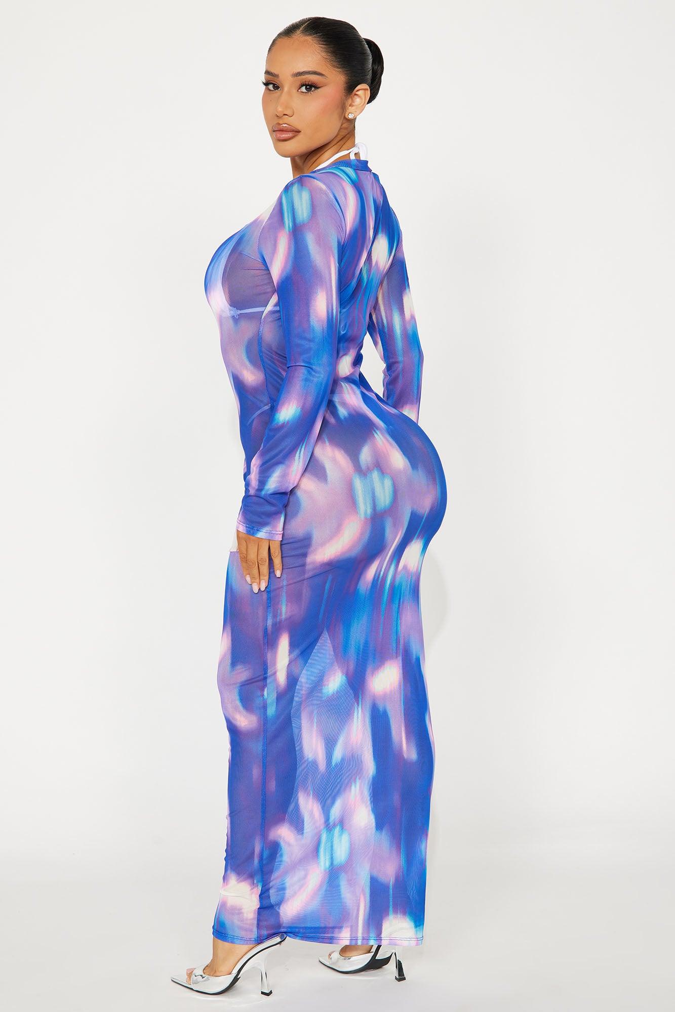 Thalia Mesh Cover Up Maxi Dress - Purple/combo Product Image