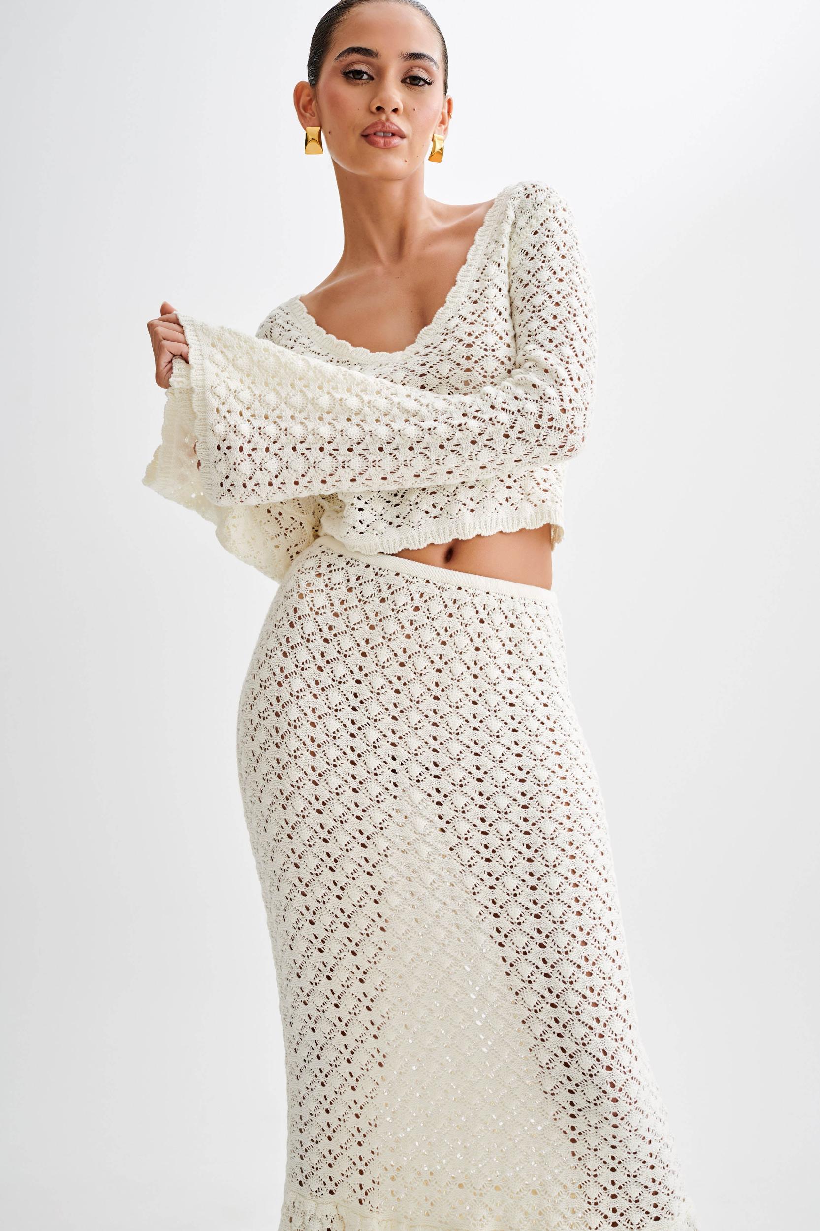 Anais Scalloped Long Sleeve Knit Top - Ivory Product Image