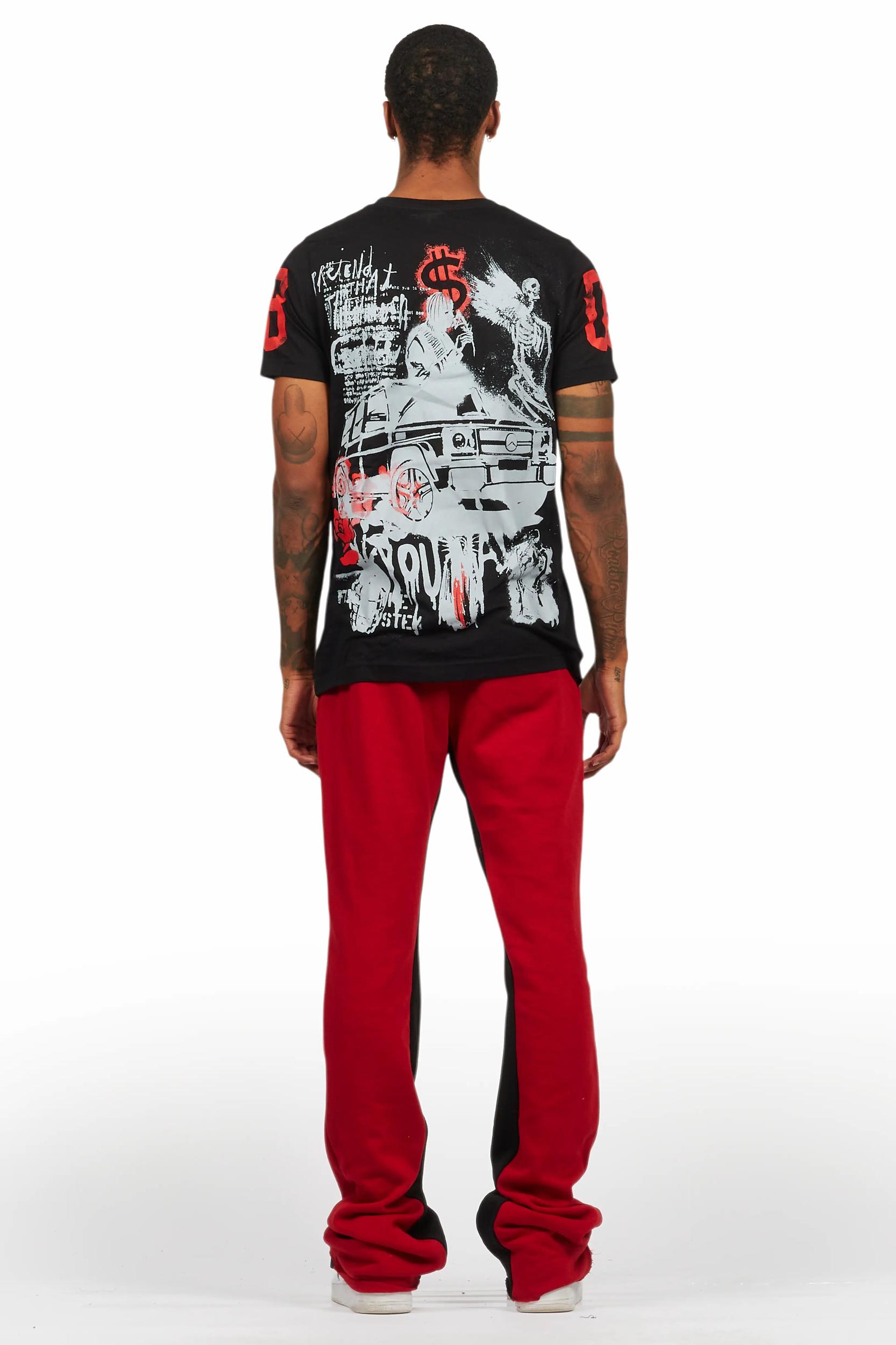 Grill Black T-Shirt/Baggy Stacked Pant Set Male Product Image