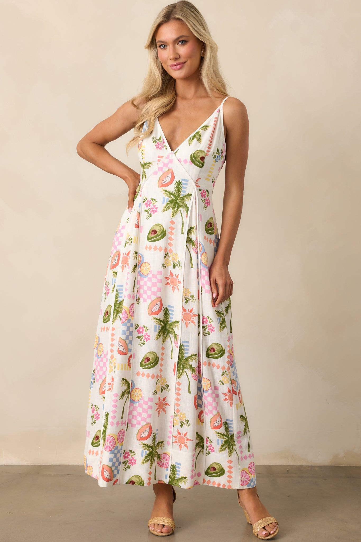 MINKPINK Gracie Ivory Fruity Floral Panel Midi Dress Product Image