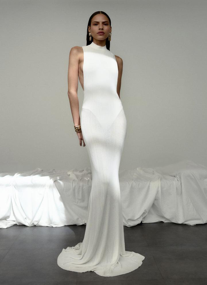 White Racer Back Viscose Knit Maxi Dress Product Image