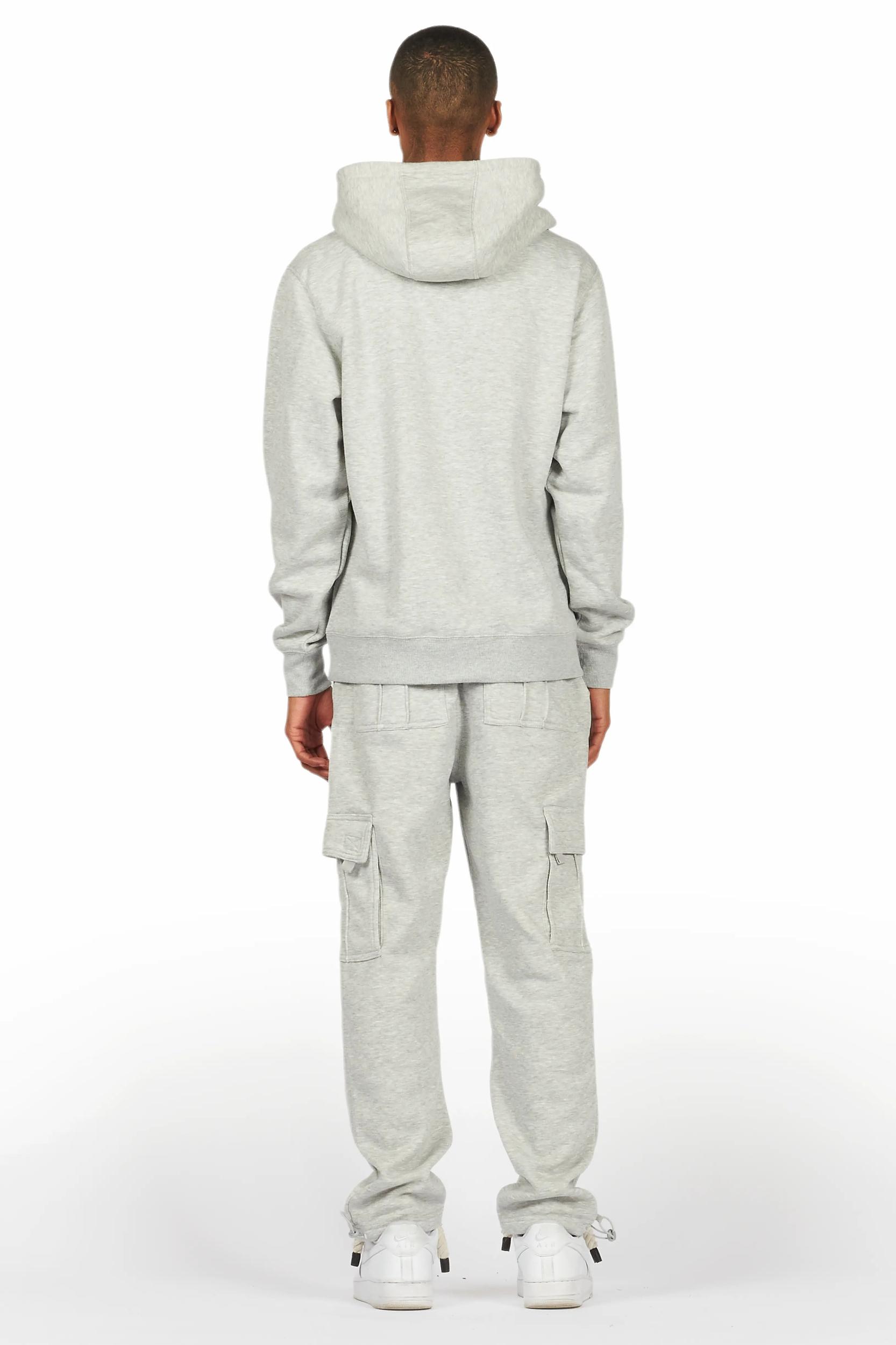 Basic Heather Grey Hoodie/Cargo Sweat Pant Set Male Product Image