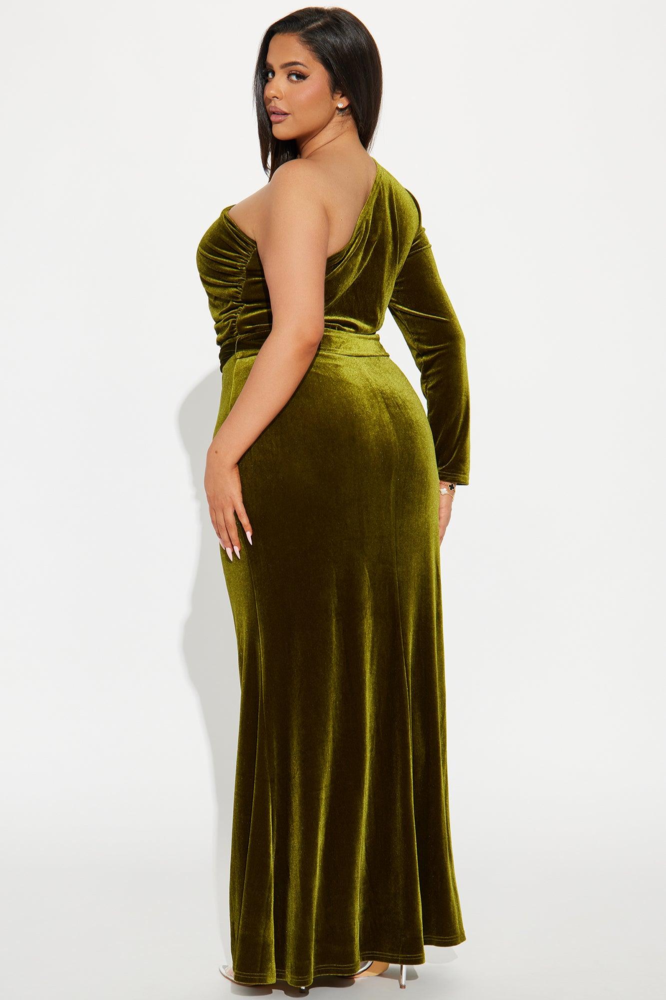 Take A Bow Velvet Gown - Chartreuse Product Image