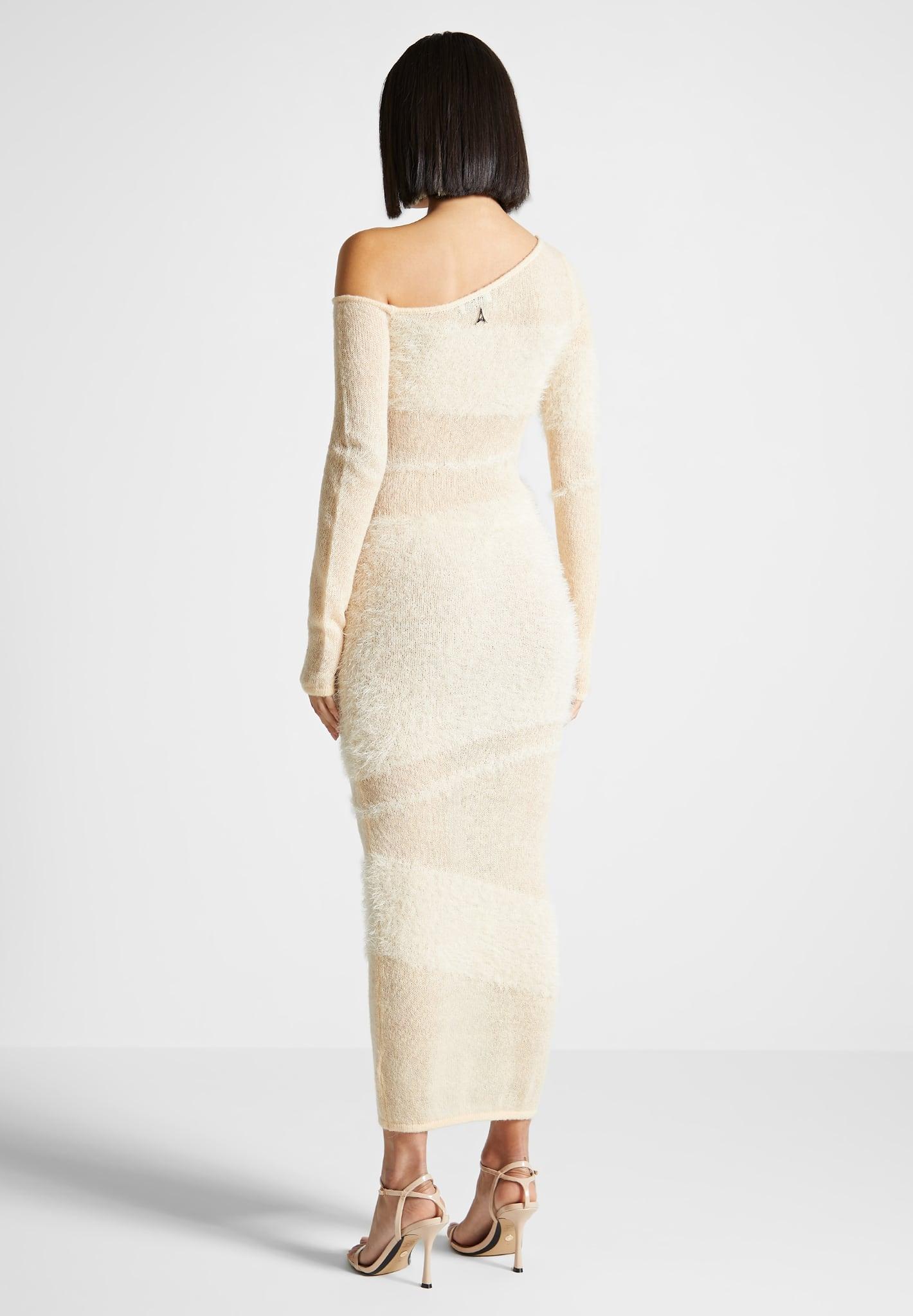 Off Shoulder Knitted Maxi Dress - Beige Female Product Image