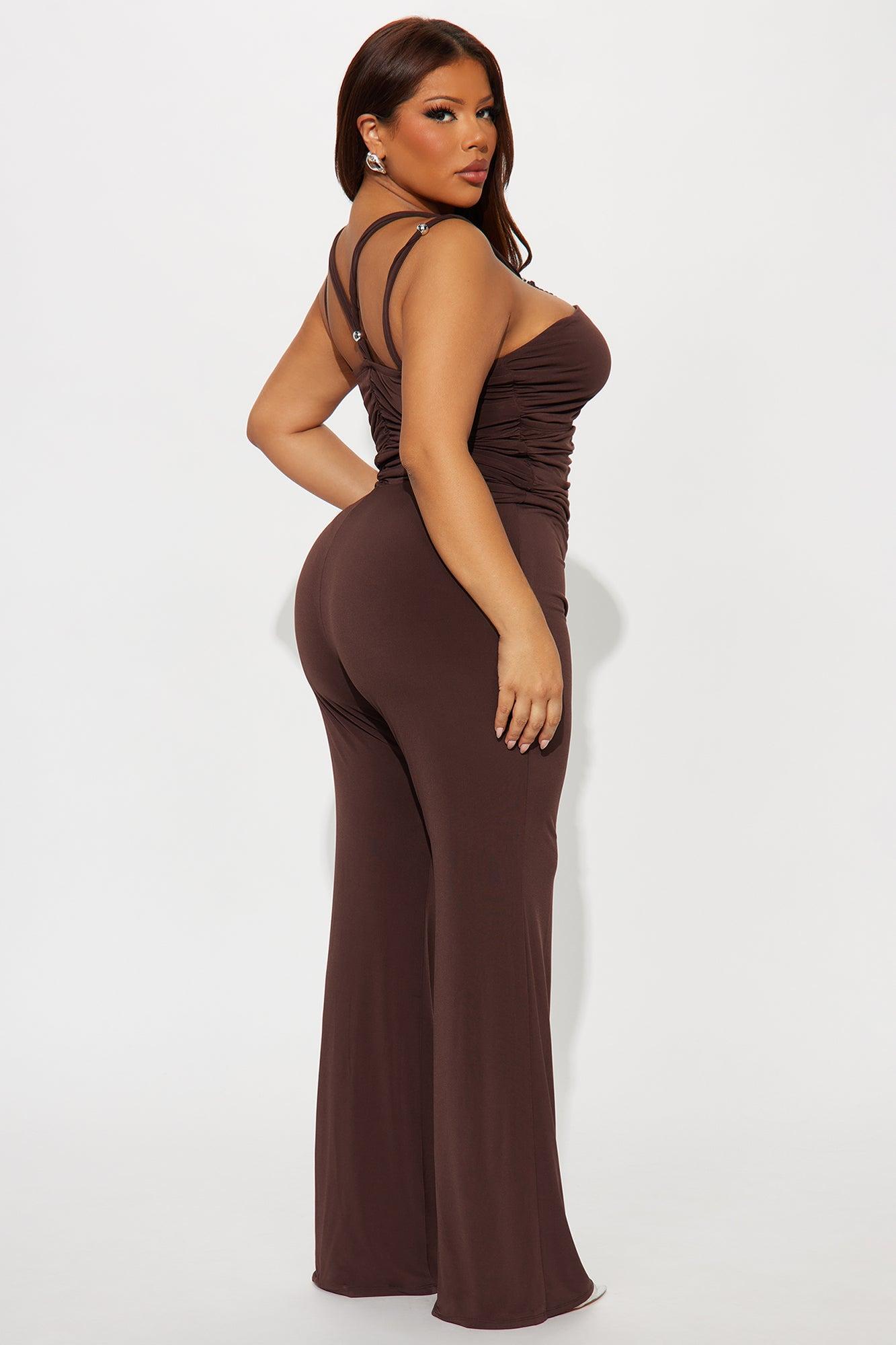 Seductive Energy Wide Leg Jumpsuit - Chocolate Female Product Image