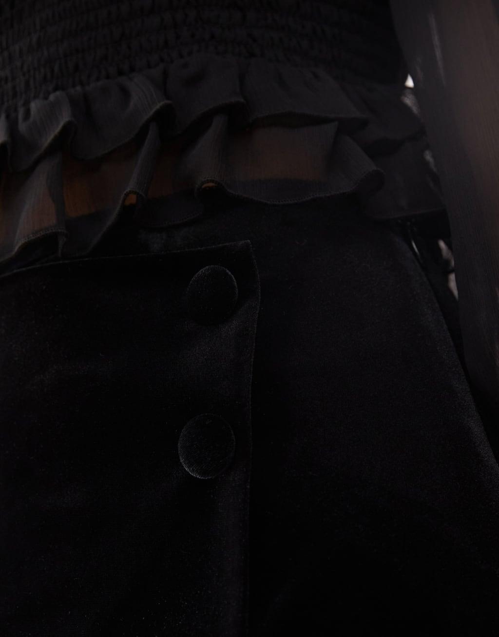 Miss Selfridge velvet wrap button detail skort in black Product Image