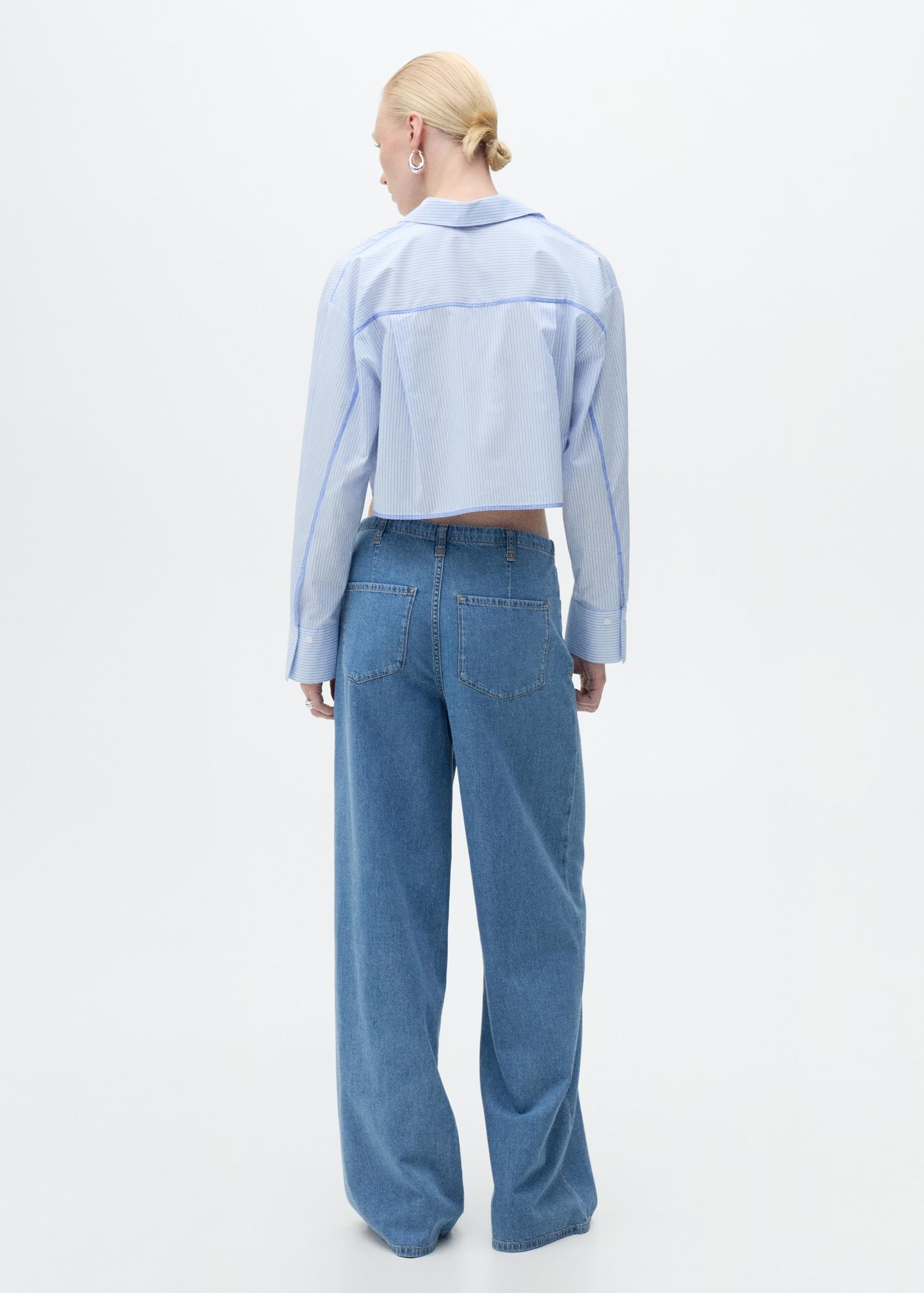Wide-leg denim pants with belt - Women | MANGO USA Product Image