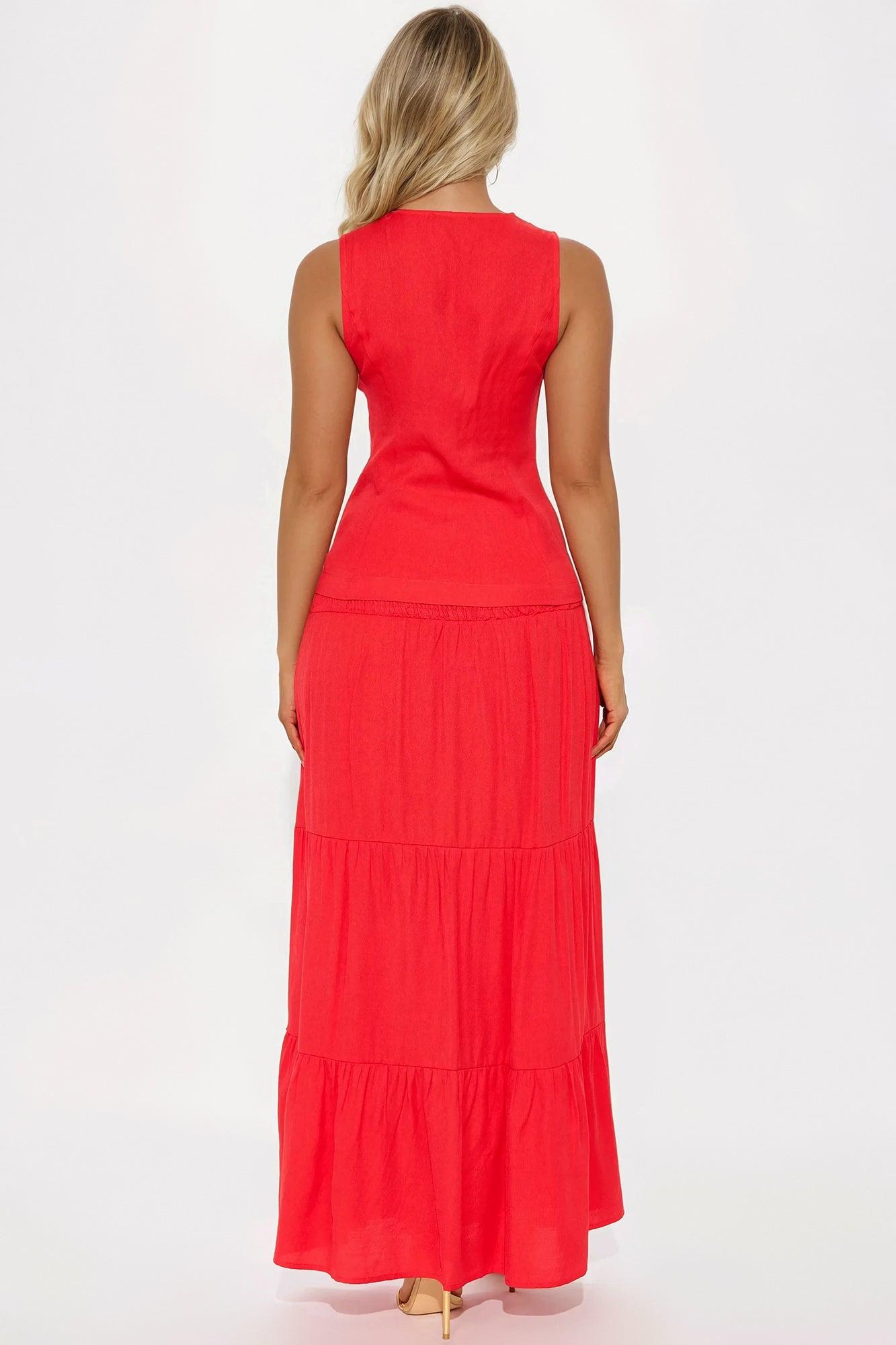 Sunshine Lover Linen Skirt Set - Red Female Product Image