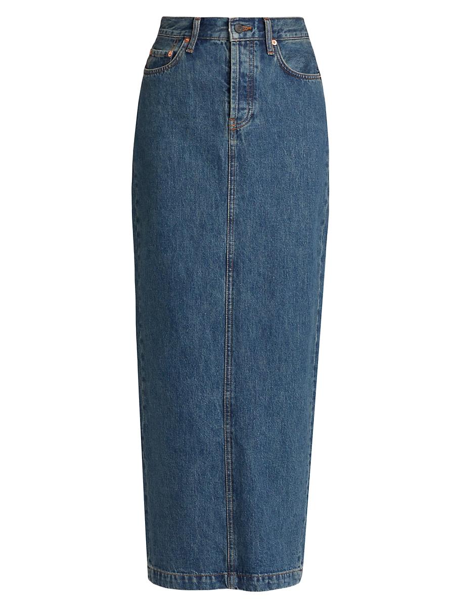 Womens Cotton Denim Midi-Skirt Product Image