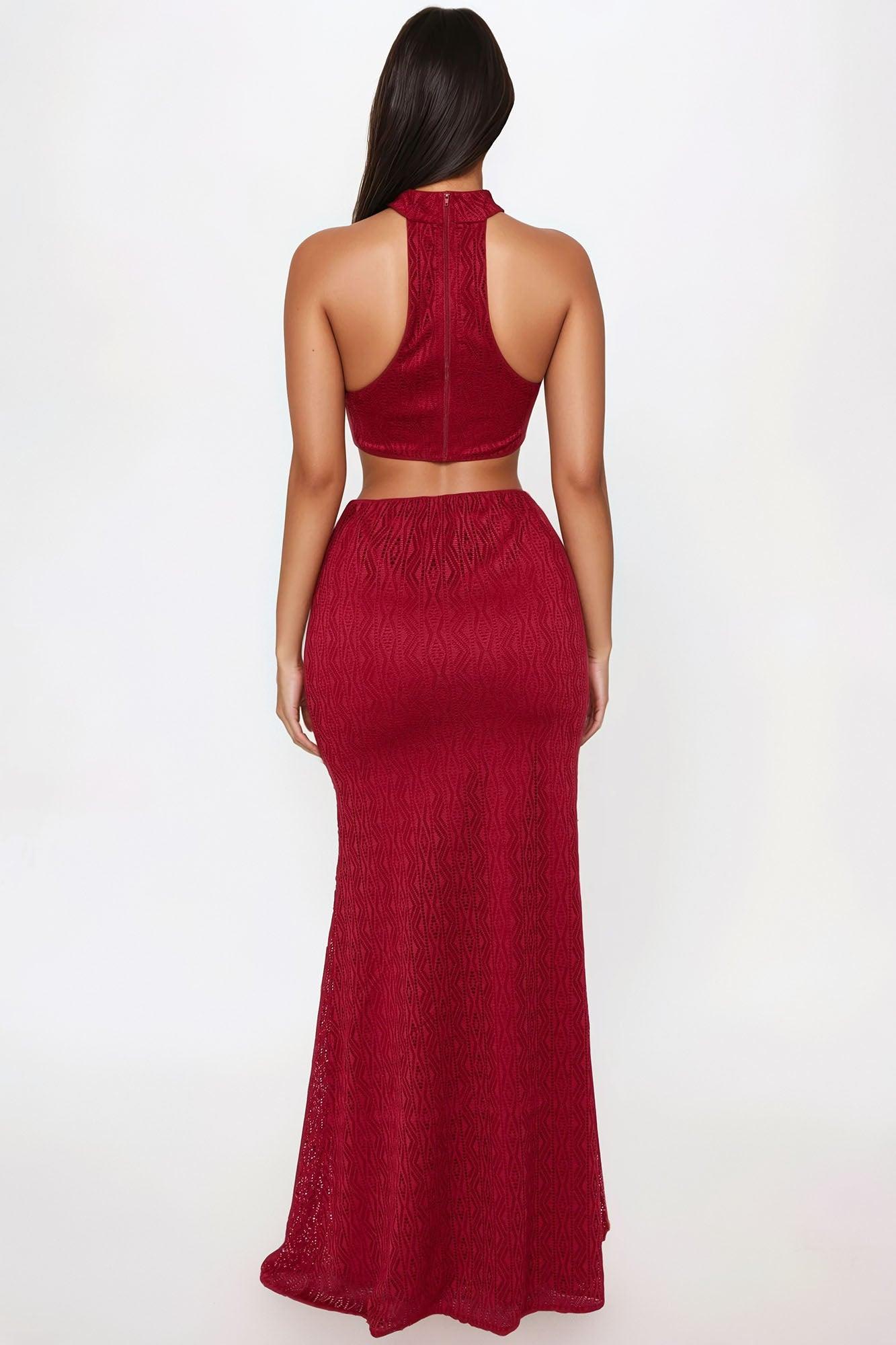 Savanna Escape Crochet Maxi Skirt Set - Wine Female Product Image