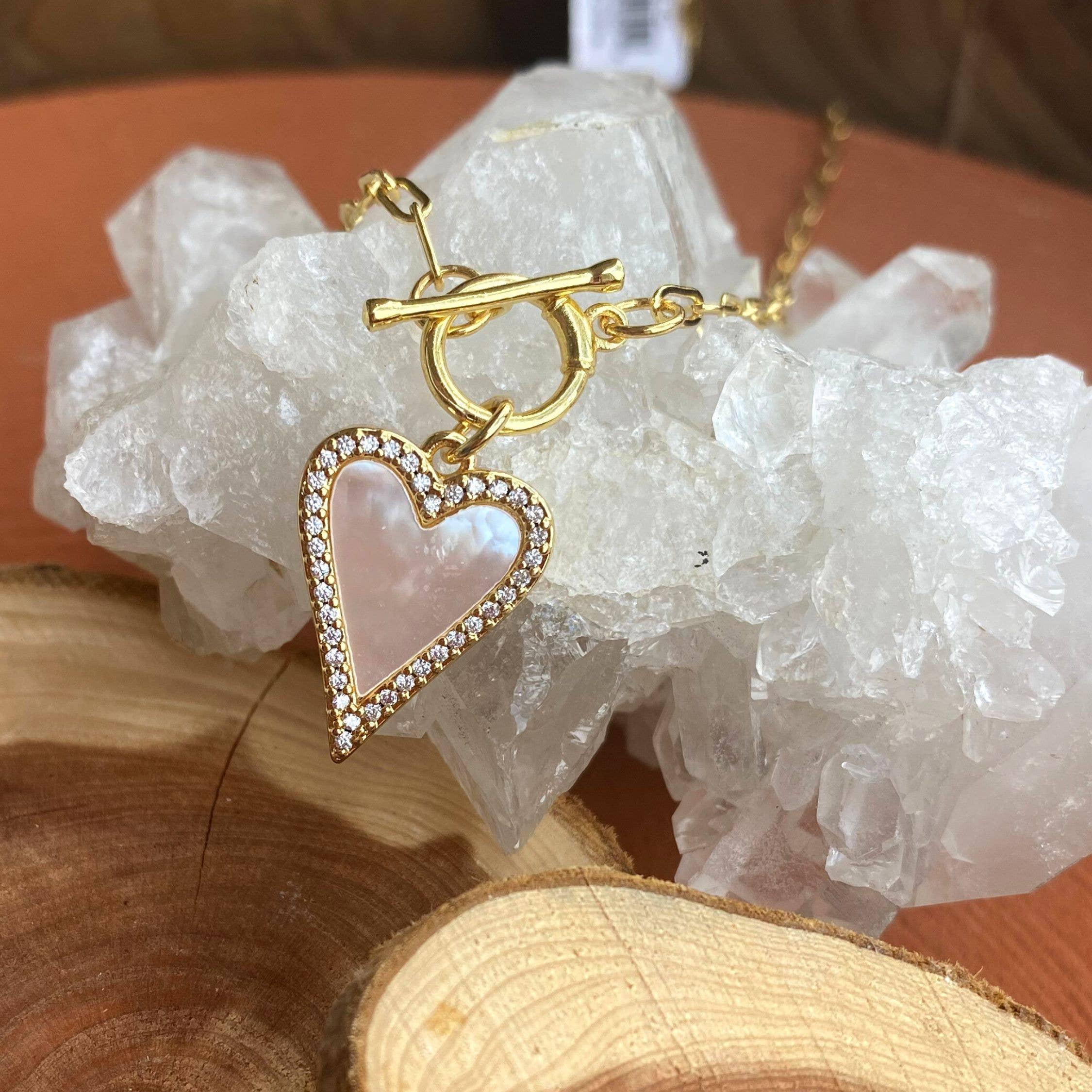 Mother Of Pearl Pave Heart Toggle Necklace Product Image
