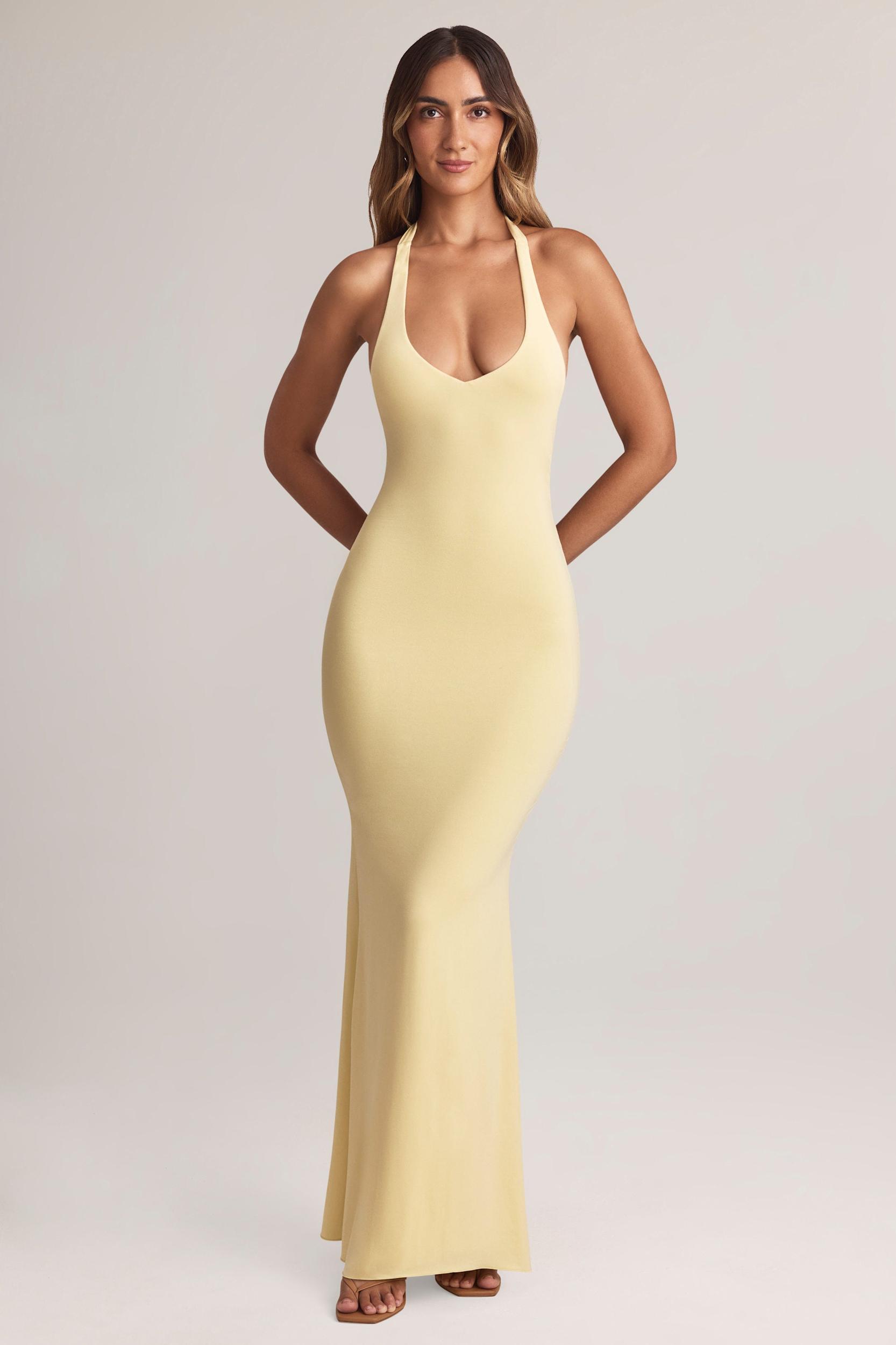 Modal Halterneck Maxi Dress in Lemon Sherbet Product Image