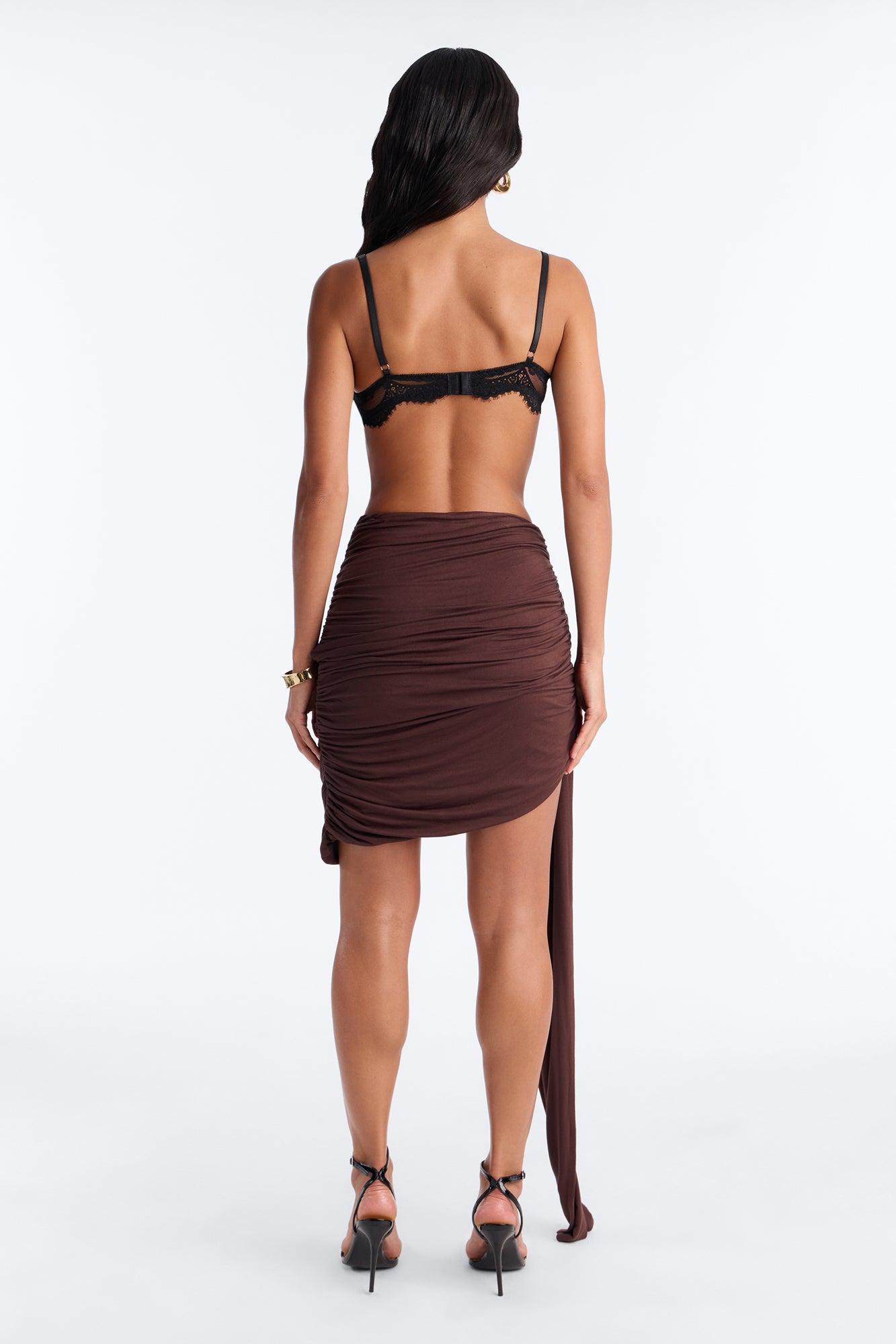 Effortless Edge Draped Midi Skirt - Chocolate Female Product Image