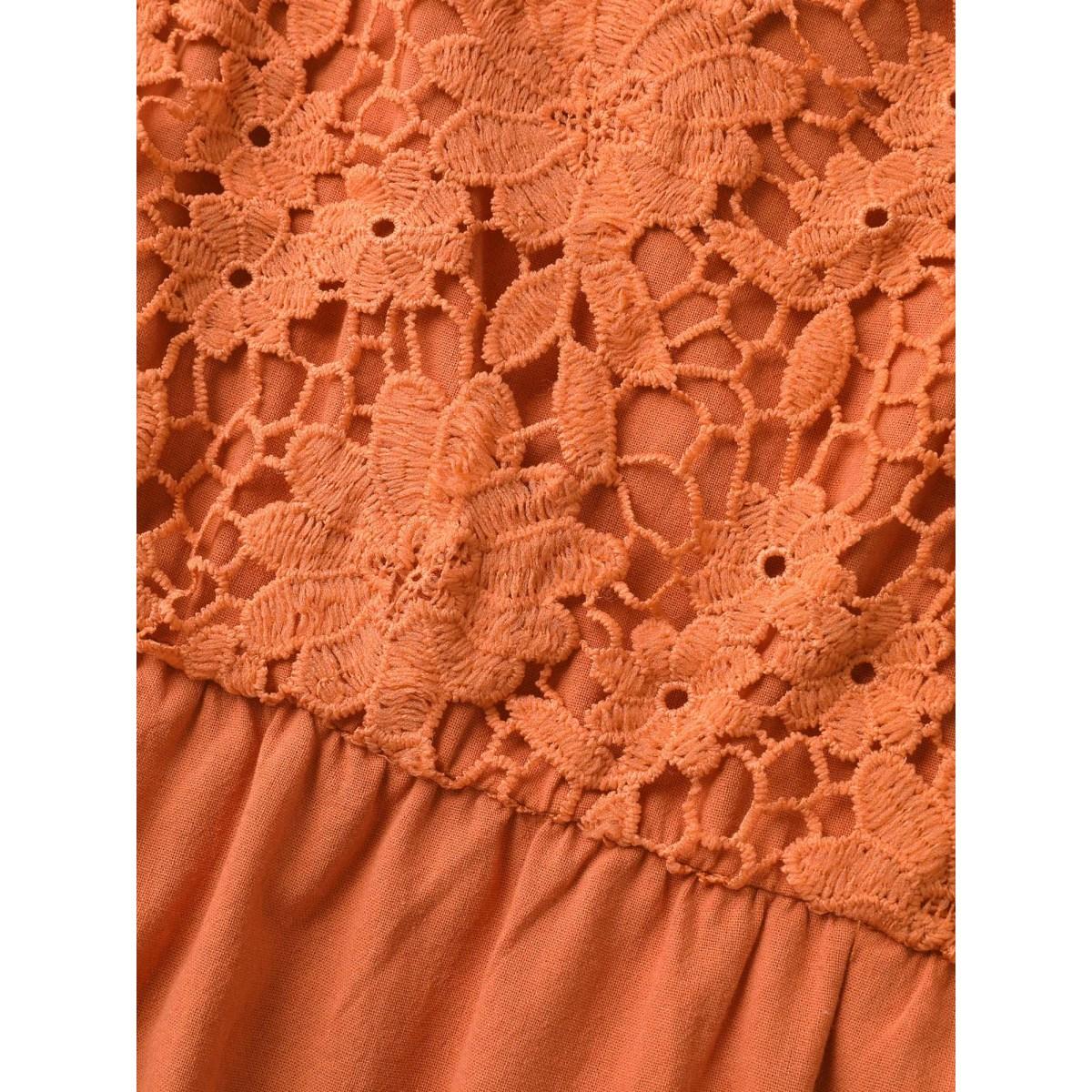 Plus Size Cotton Lace Stretchy Waist Pockets Midi Dress OrangeRed Women Square Neck Short sleeve Curvy BloomChic 28/5X Product Image